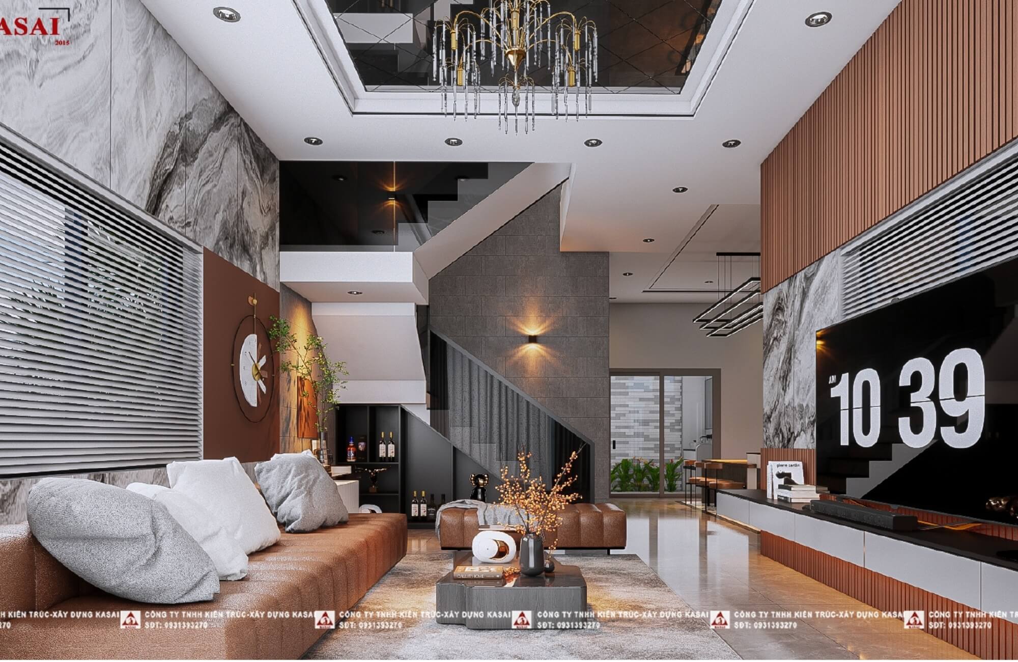 Phòng khách 8x12m bản vẽ nhà 2 tầng mái Nhật