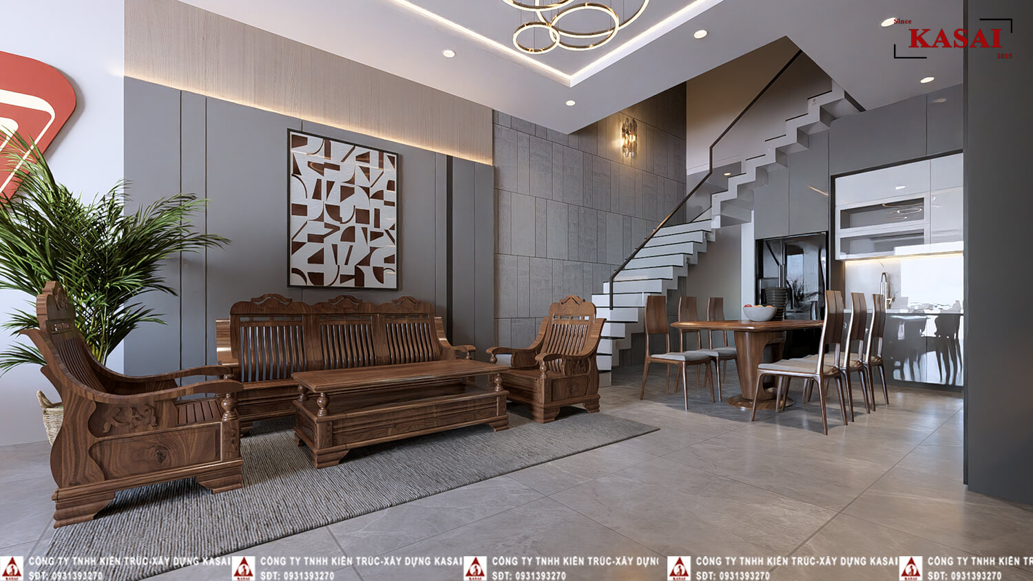 Phòng khách bếp nhà 3 tầng 4 phòng ngủ