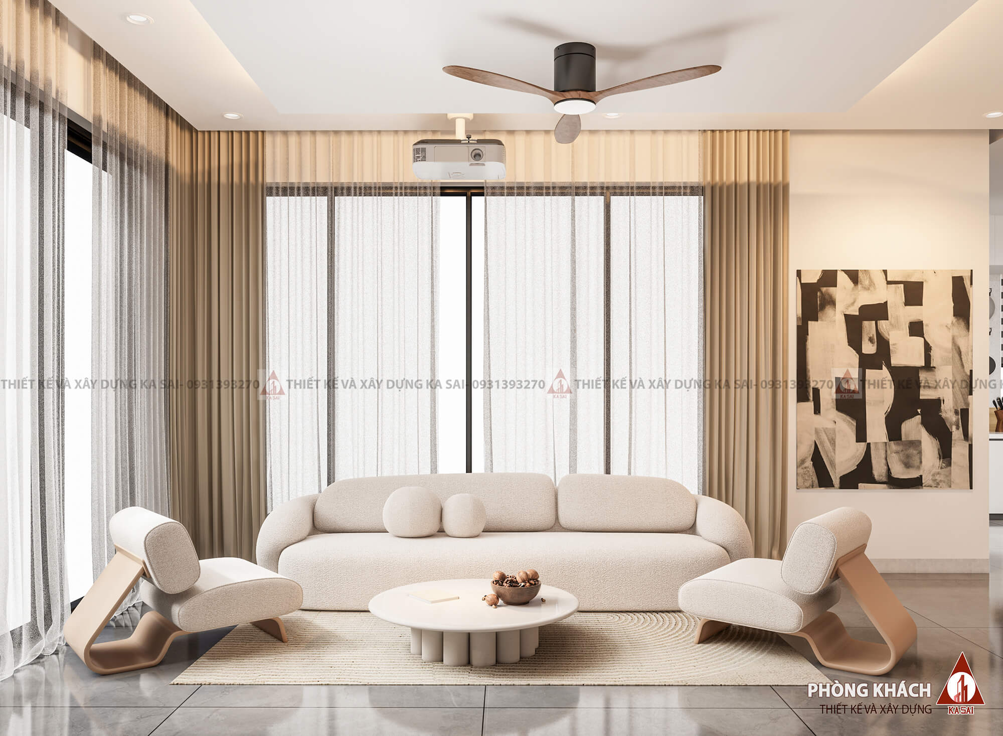 Phòng khách thiết kế nhà 2 tầng 8x20