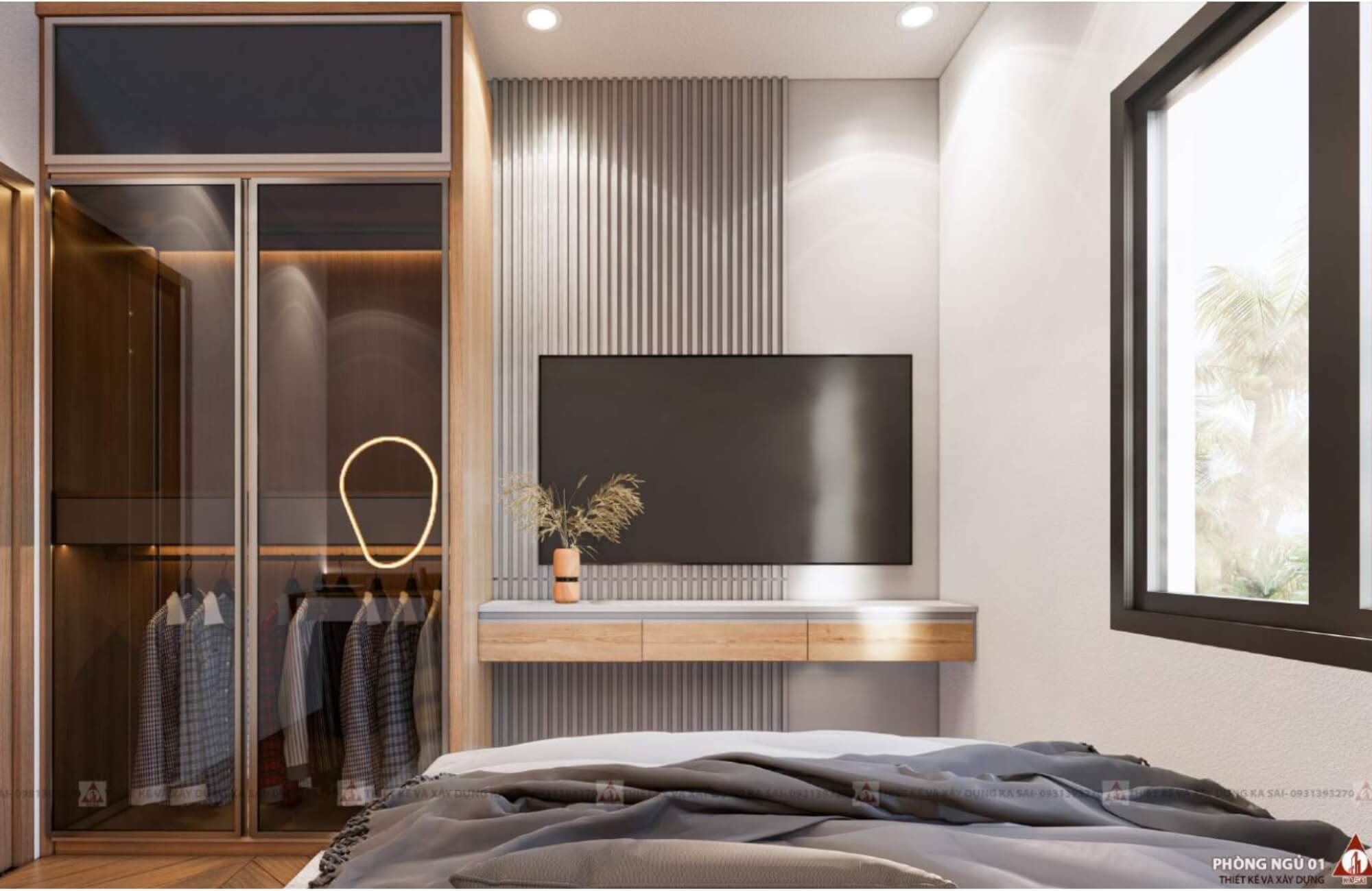 Phòng ngủ 1 7x11m bản vẽ nhà chữ L 2 tầng