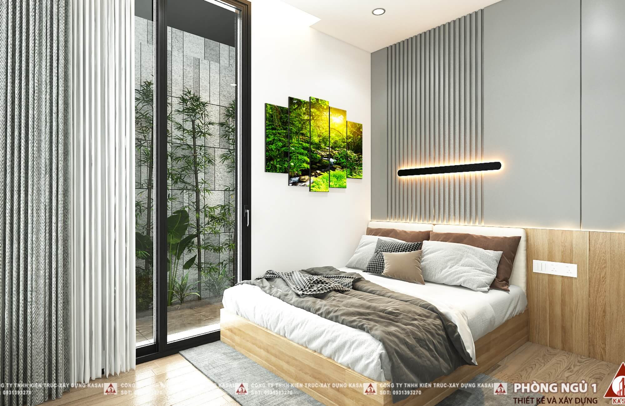 Phòng ngủ 1 nhà 3 tầng mặt tiền 6m hiện đại