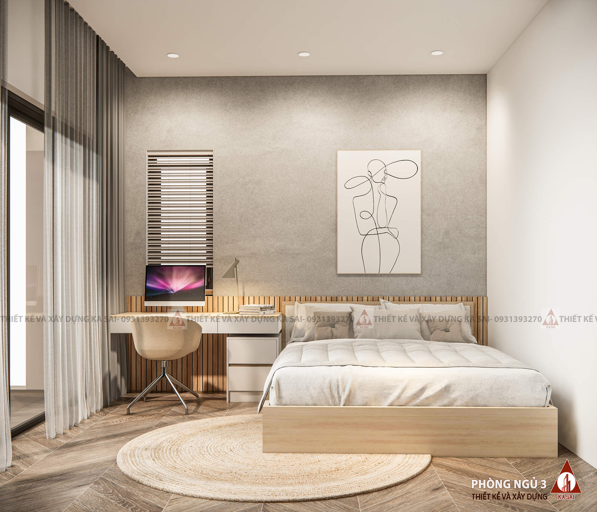 Phòng ngủ 3 mẫu nhà vườn 2 tầng đẹp ở nông thôn