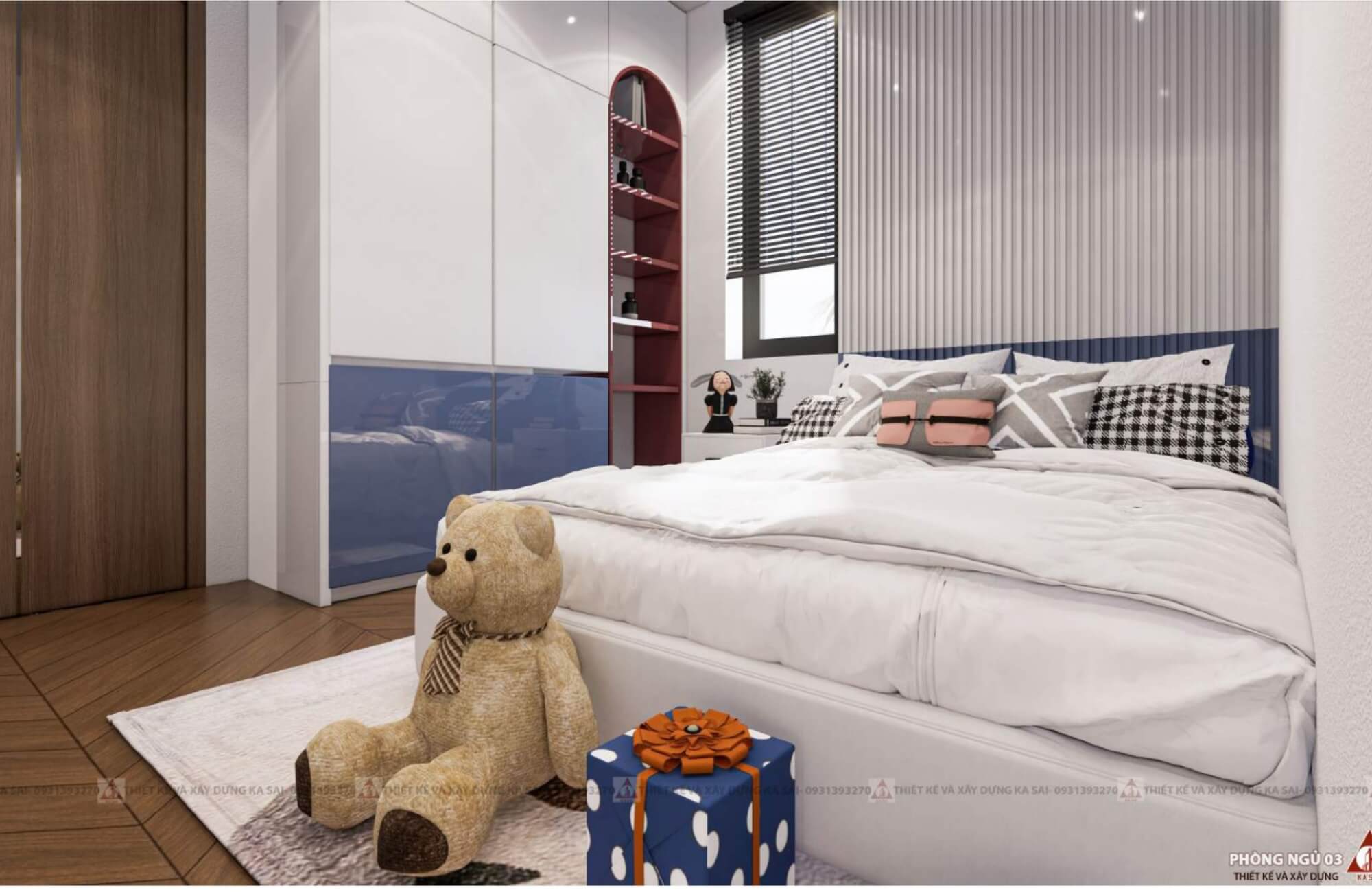 Phòng ngủ 3 7x11m bản vẽ nhà chữ L 2 tầng