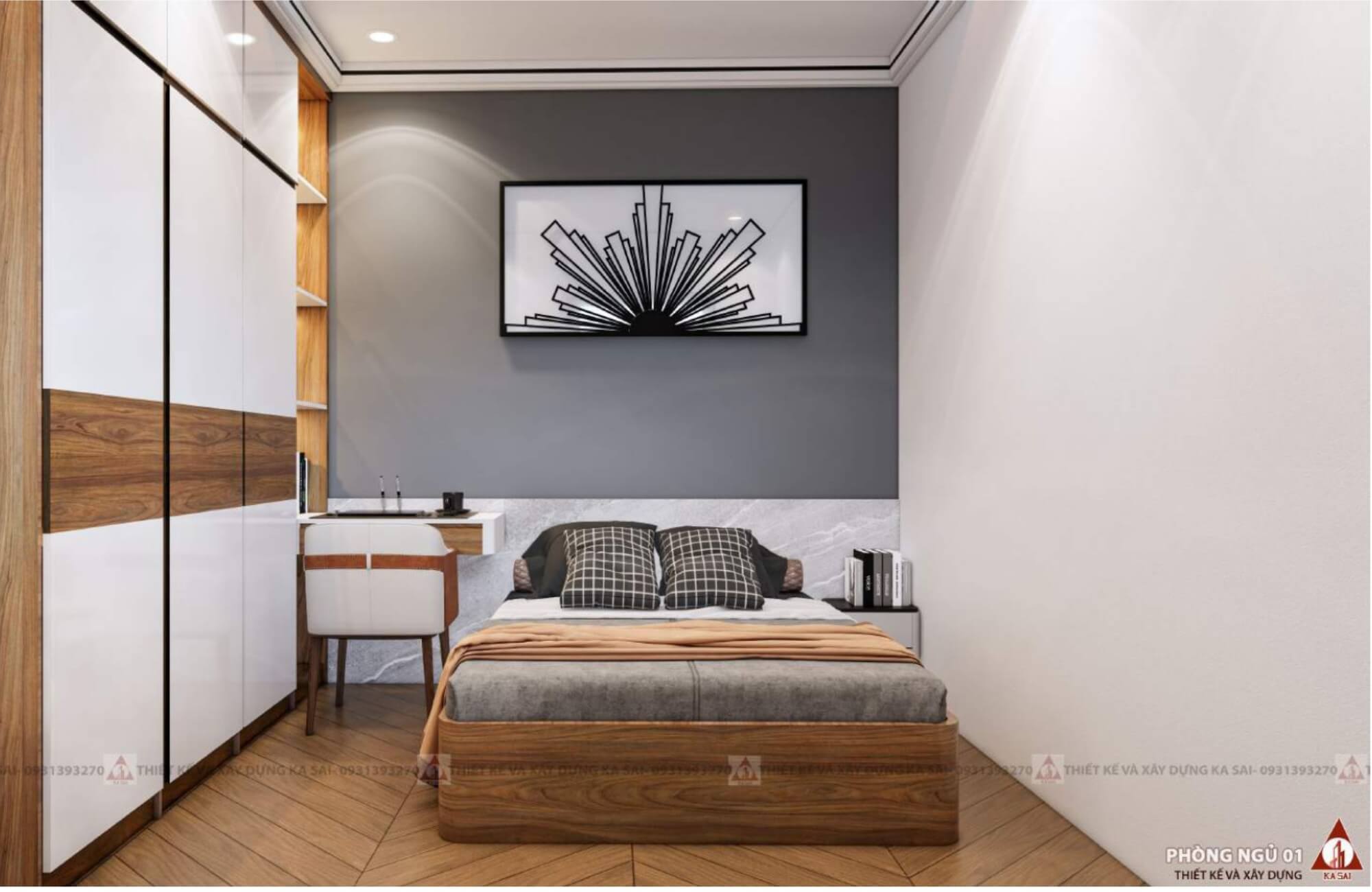 Phòng ngủ 3 nhà 2 tầng 3 phòng 6x15