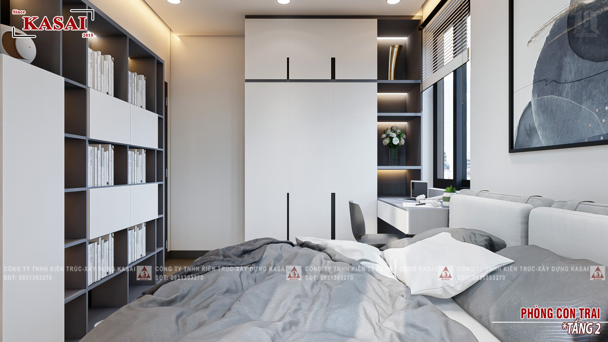Phòng ngủ 3 nhà 2 tầng 8x11m 4 phòng ngủ