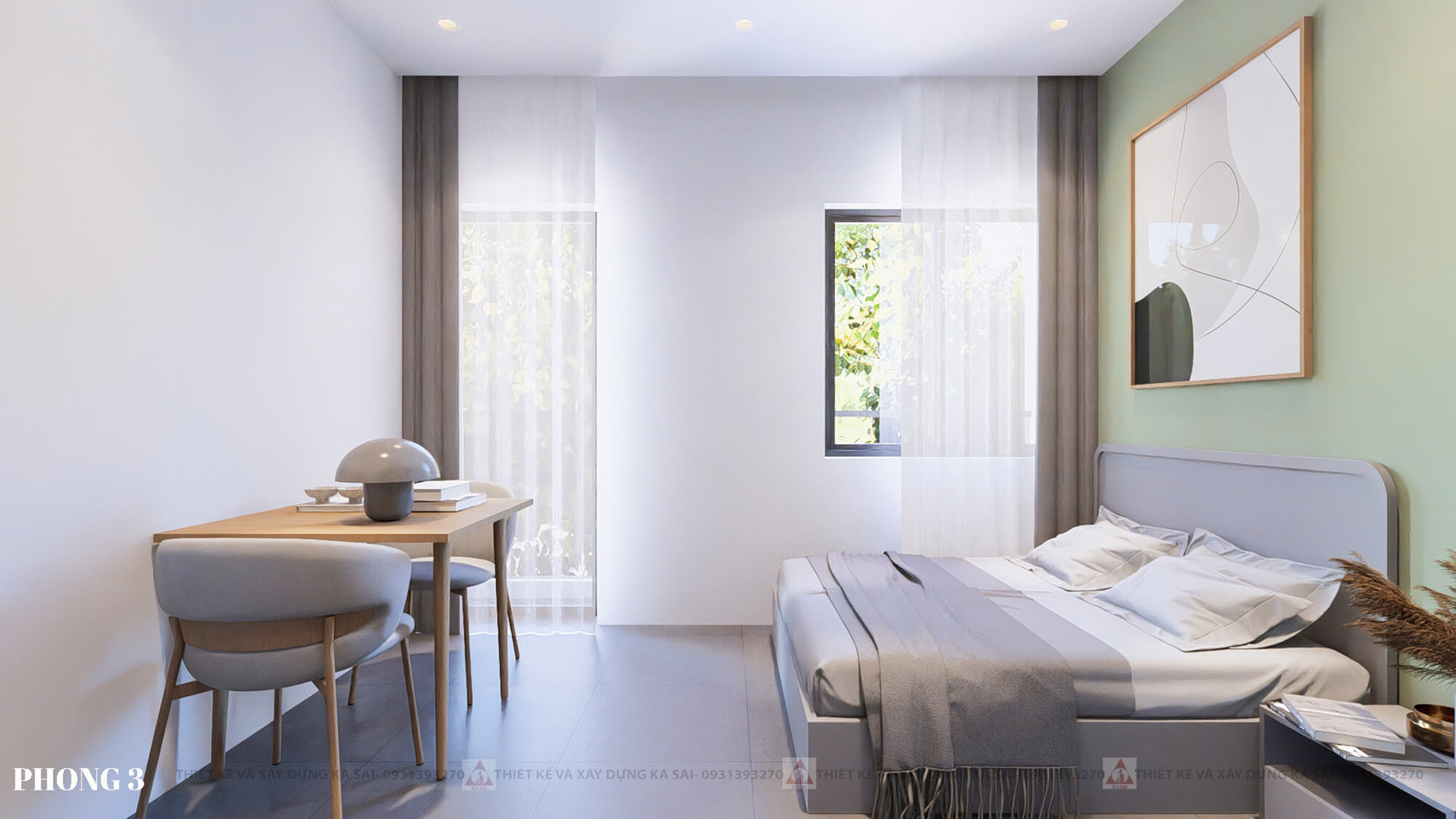 Phòng ngủ căn hộ mẫu 3 thiết kế mẫu nhà cho thuê 7 tầng 1 tum