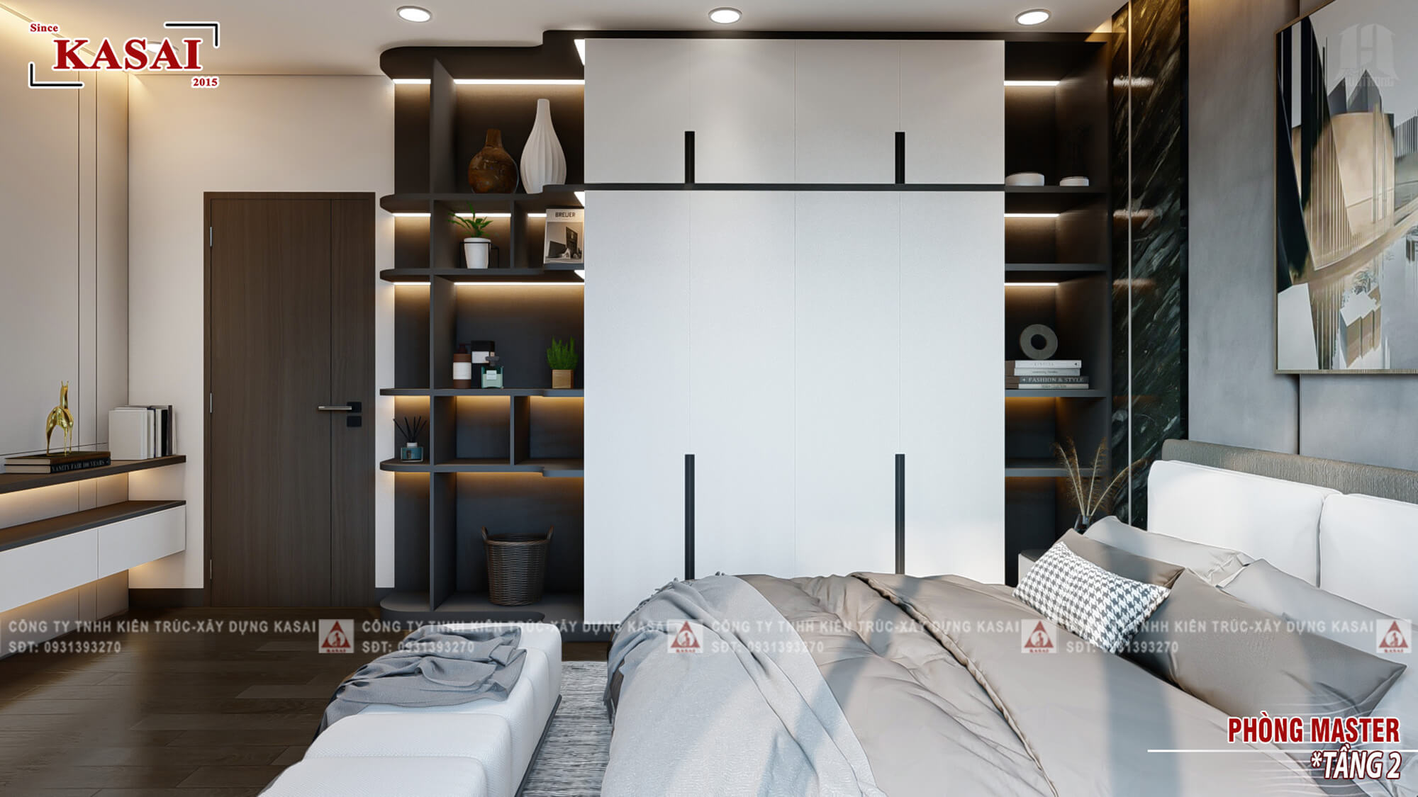 Phòng ngủ master nhà 2 tầng 8x11m 4 phòng ngủ