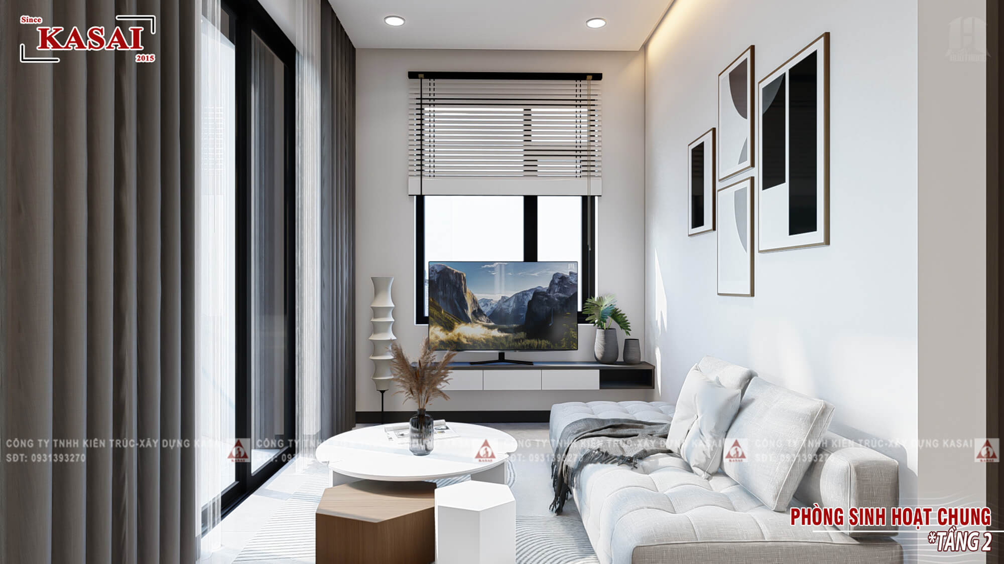 Phòng sinh hoạt chung nhà 2 tầng 8x11m 4 phòng ngủ