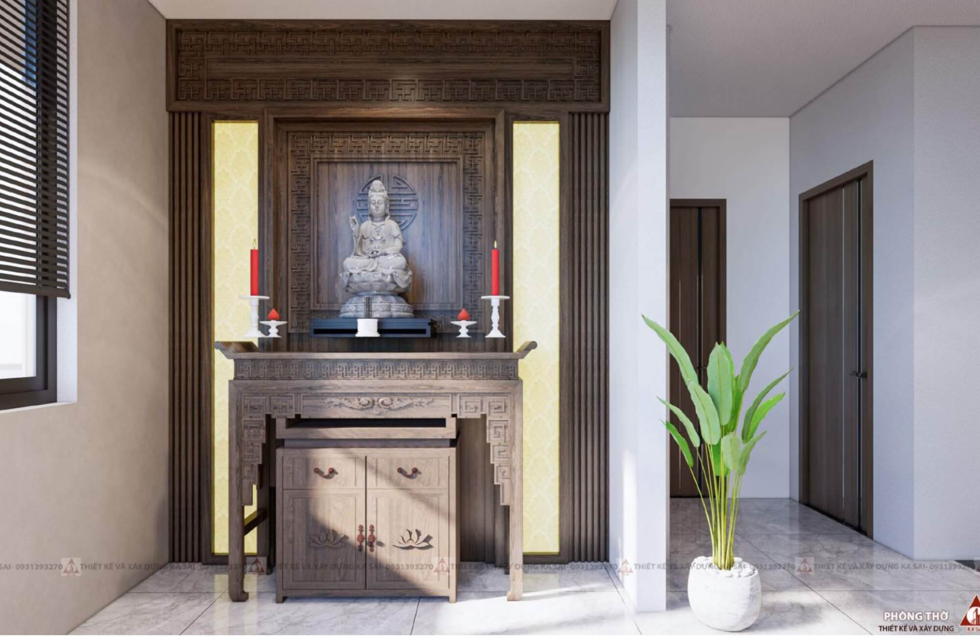 Phòng thờ 7x11m bản vẽ nhà chữ L 2 tầng