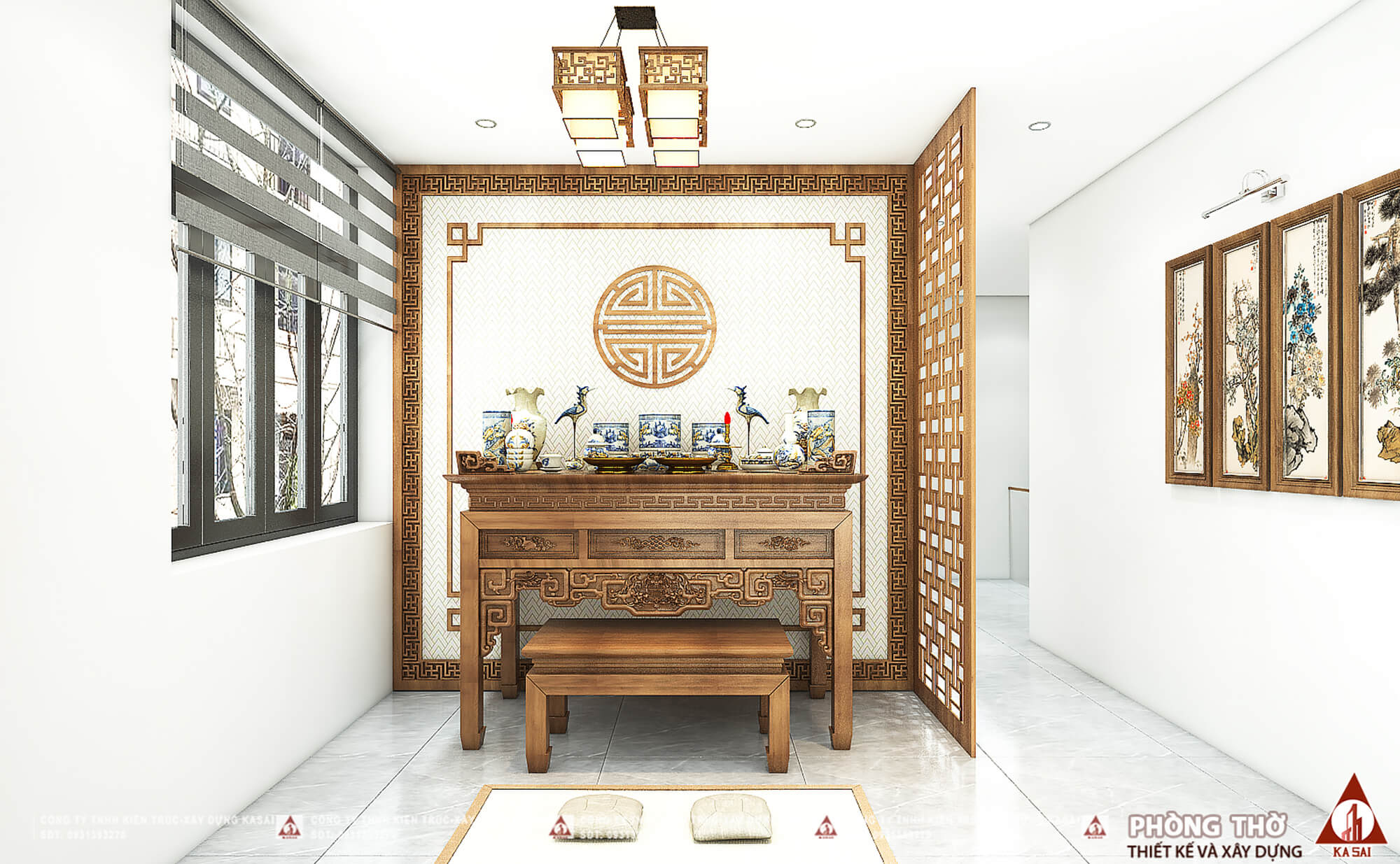 Phòng thờ nhà 2 tầng mặt tiền 11m
