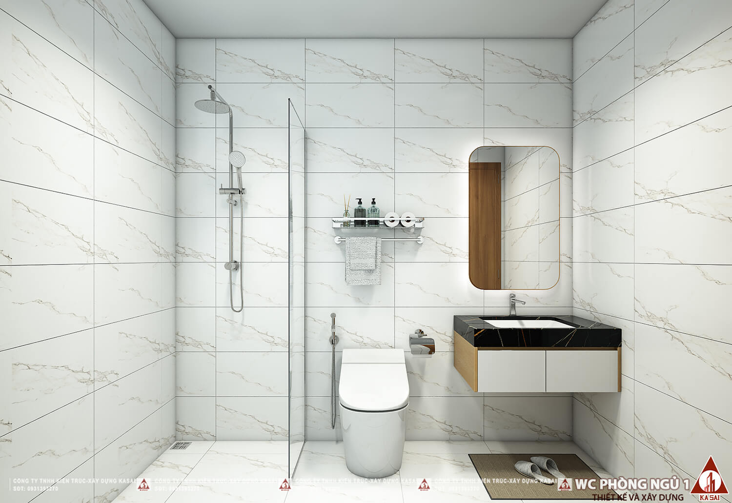 Phòng WC thiết kế nhà ống 2 tầng 5x30m