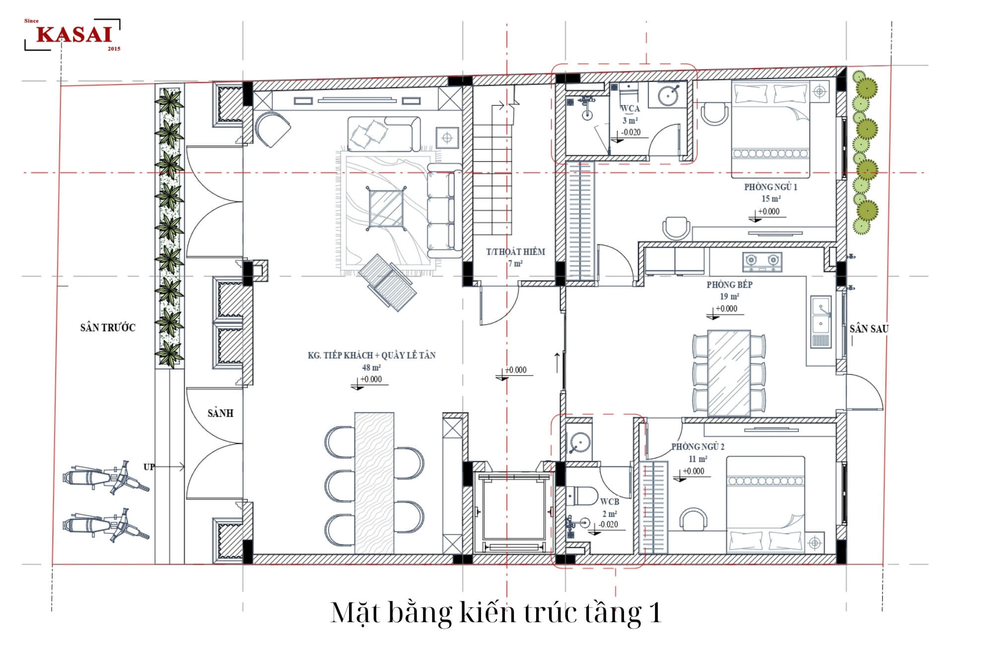 Tầng 1 bản vẽ thiết kế khách sạn tân cổ điển