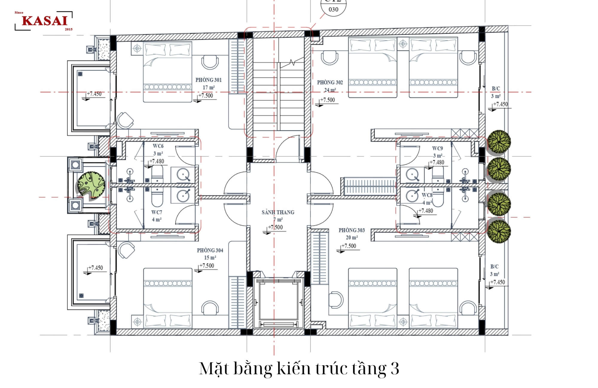 Tầng 3 bản vẽ thiết kế khách sạn tân cổ điển