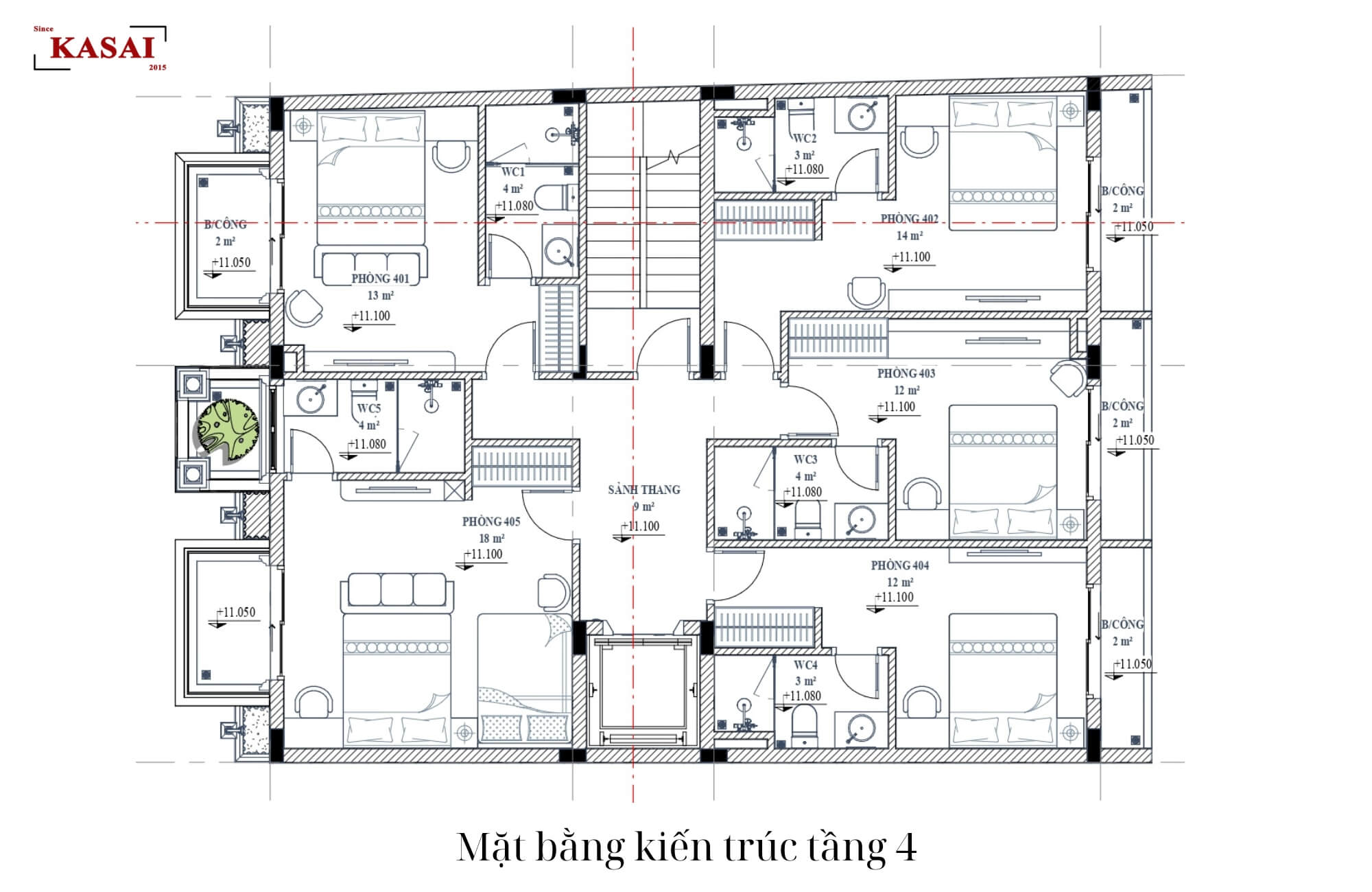 Tầng 4 bản vẽ thiết kế khách sạn tân cổ điển