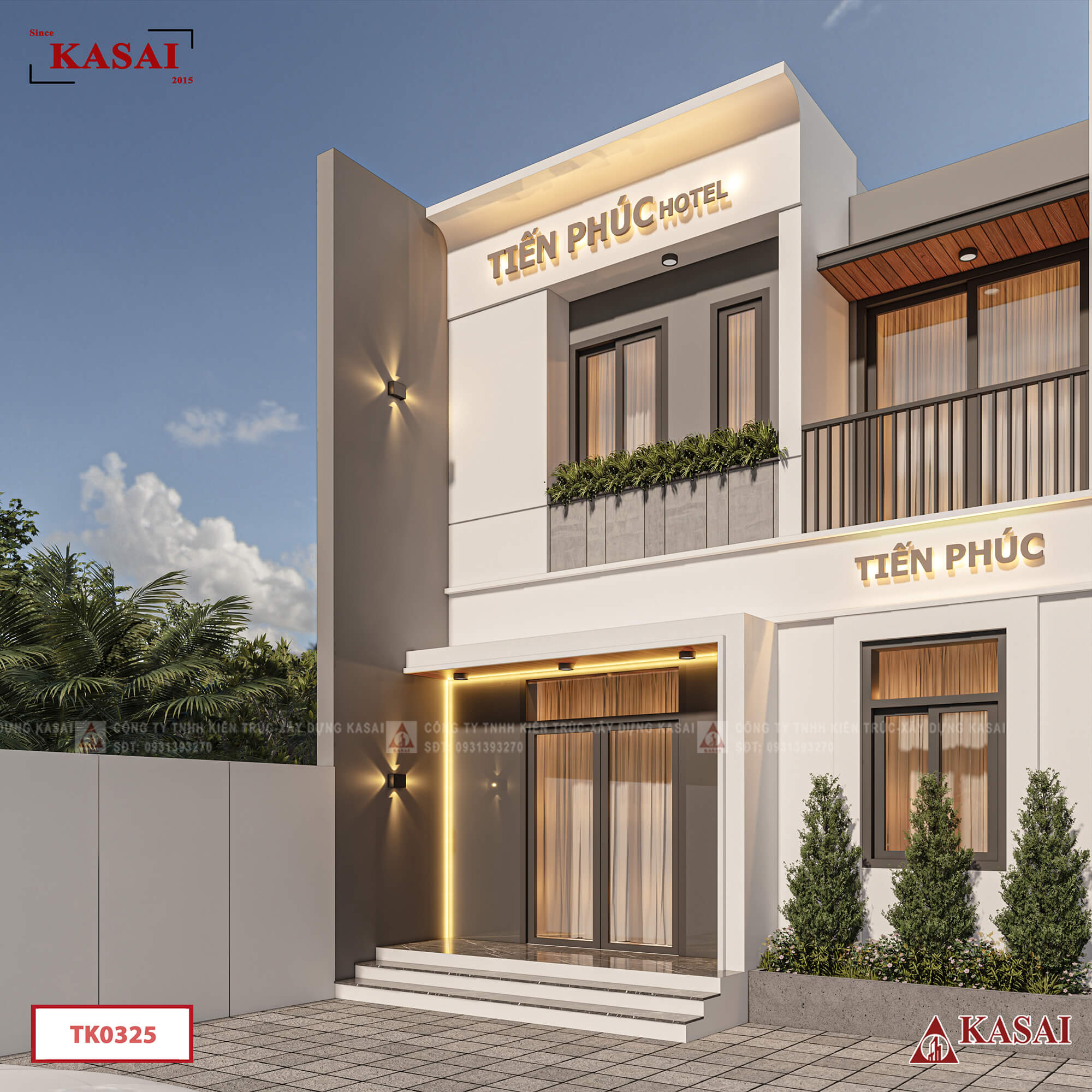 Mặt tiền thiết kế khách sạn mini 7x20m 2 tầng hiện đại