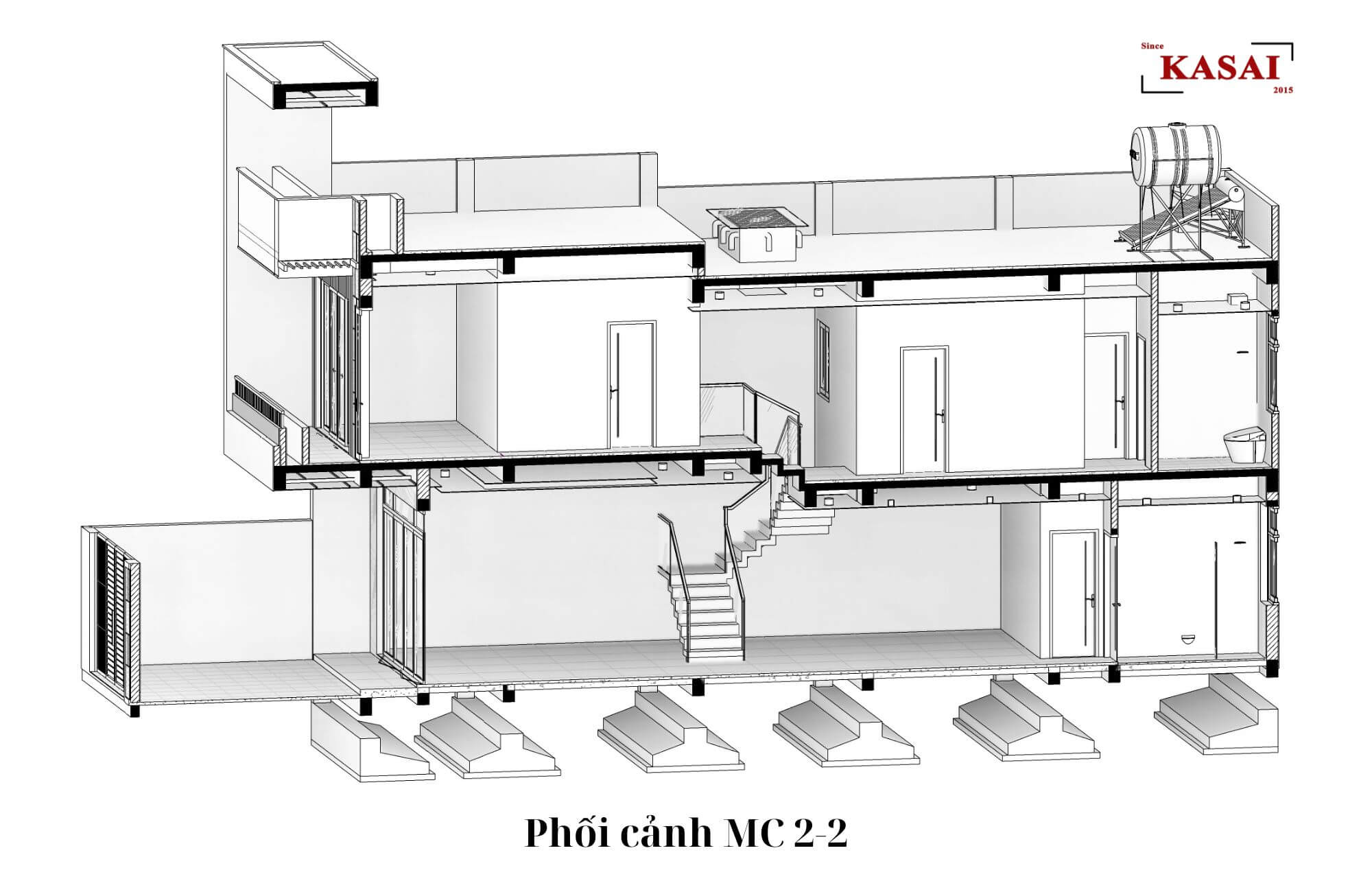 Bản phối thiết kế nhà lệch tầng đẹp 5m