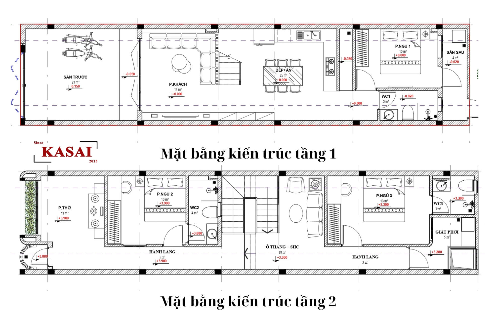 Bản vẽ nhà 2 tầng 4,5x20m