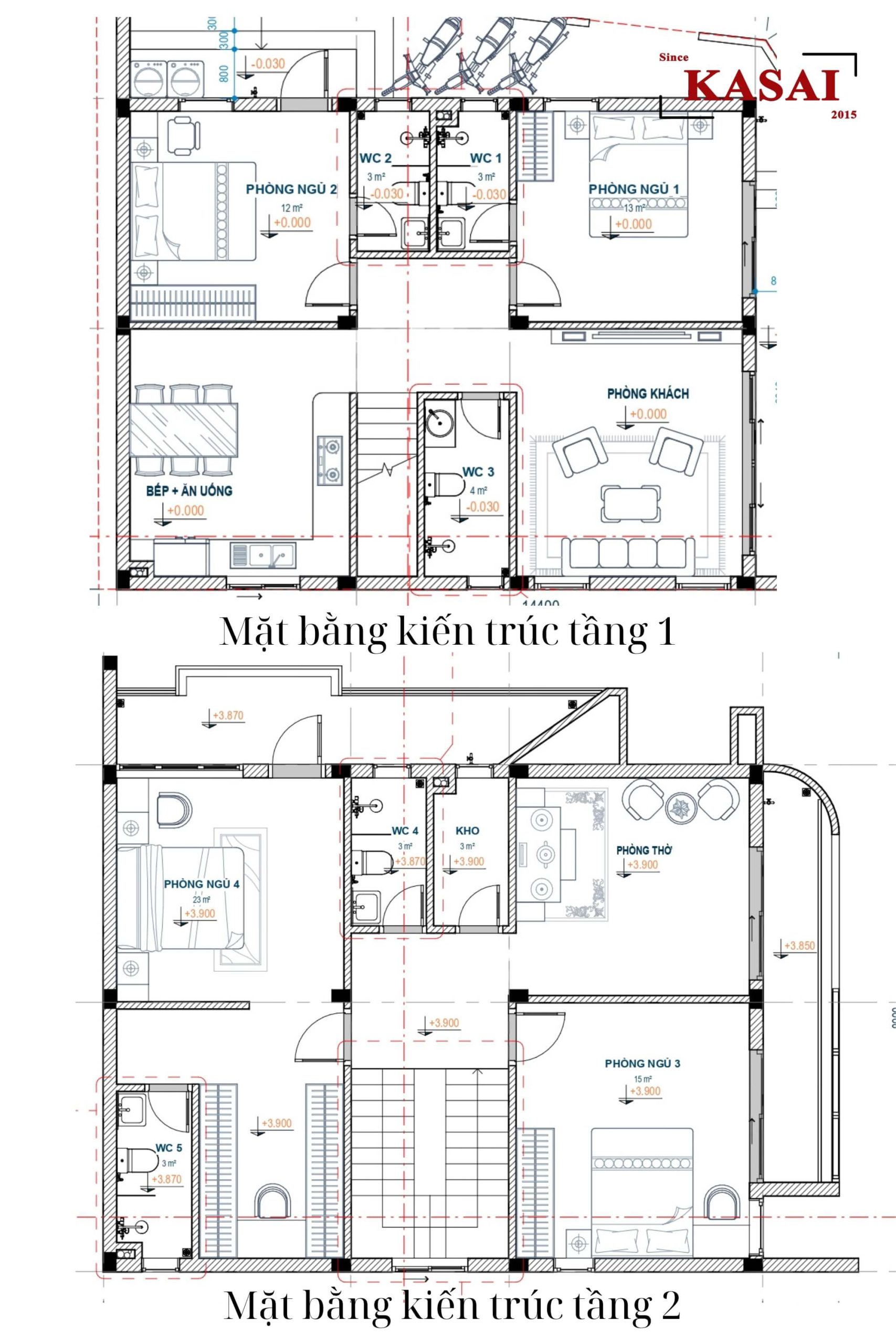 Bản vẽ nhà 2 tầng 8x20m nhà vuông