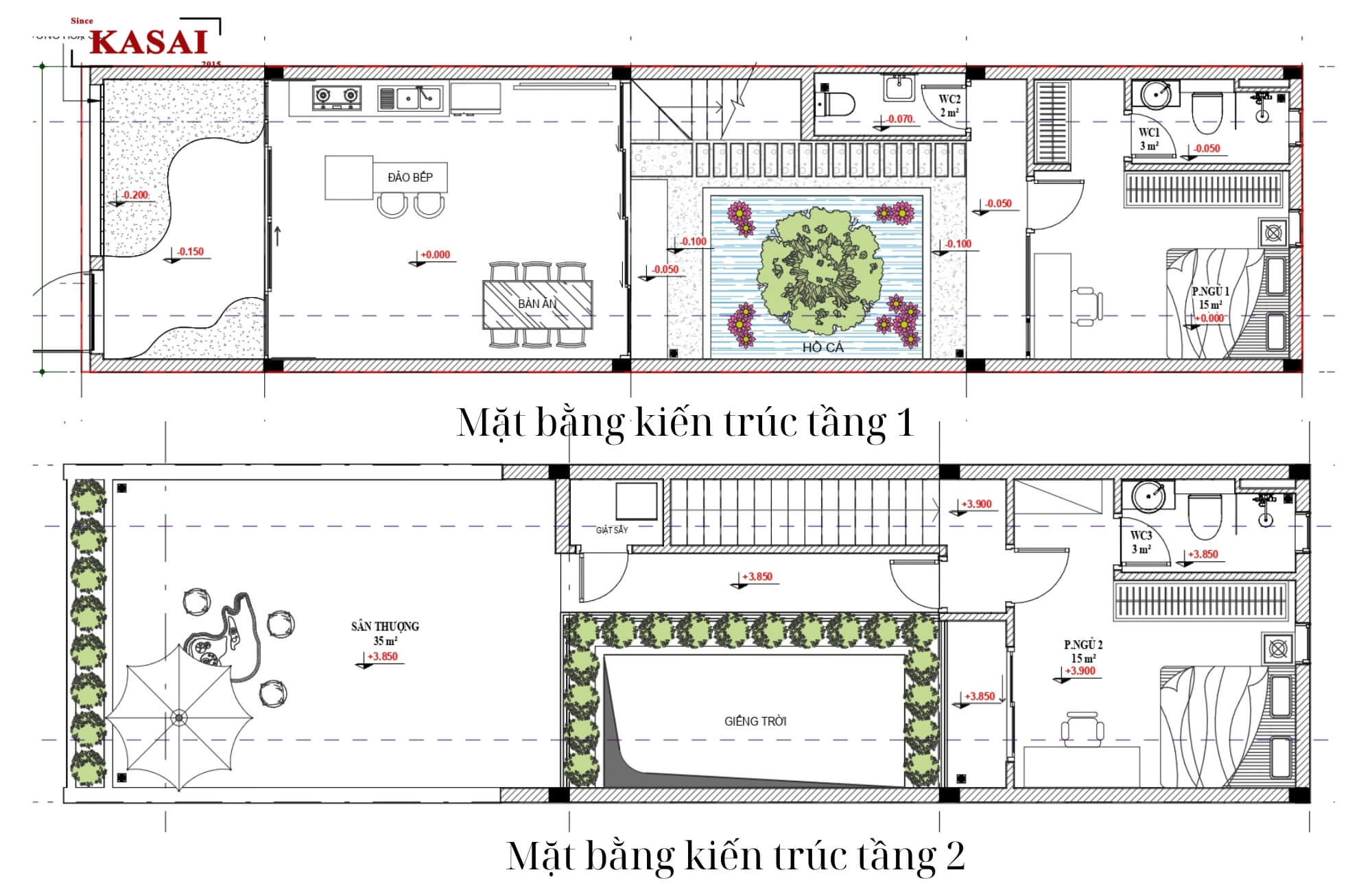 Bản vẽ nhà đẹp Đà Nẵng 2 tầng xanh mát