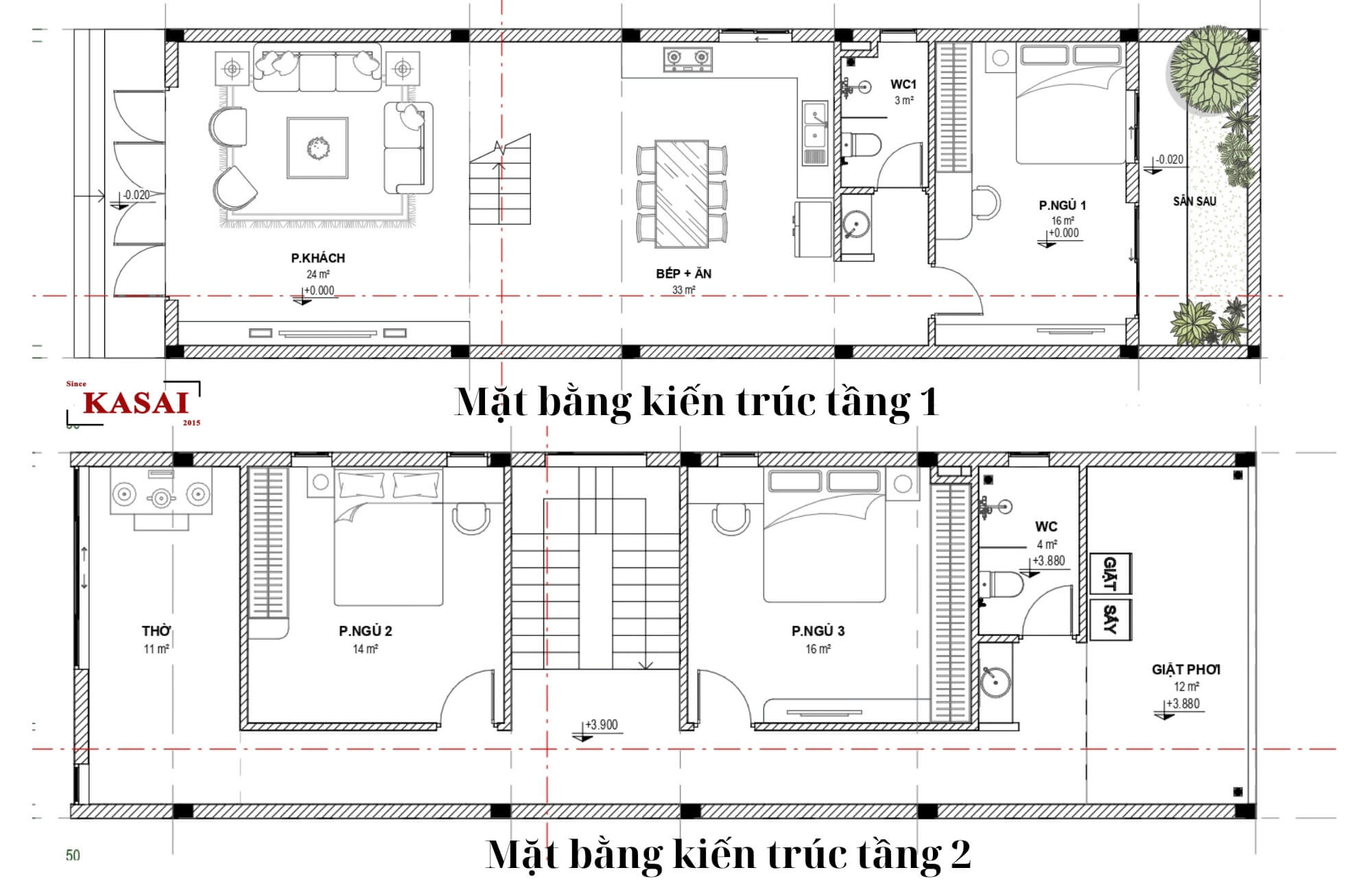 Bản vẽ thiết kế mẫu nhà ống 5.5m hai tầng