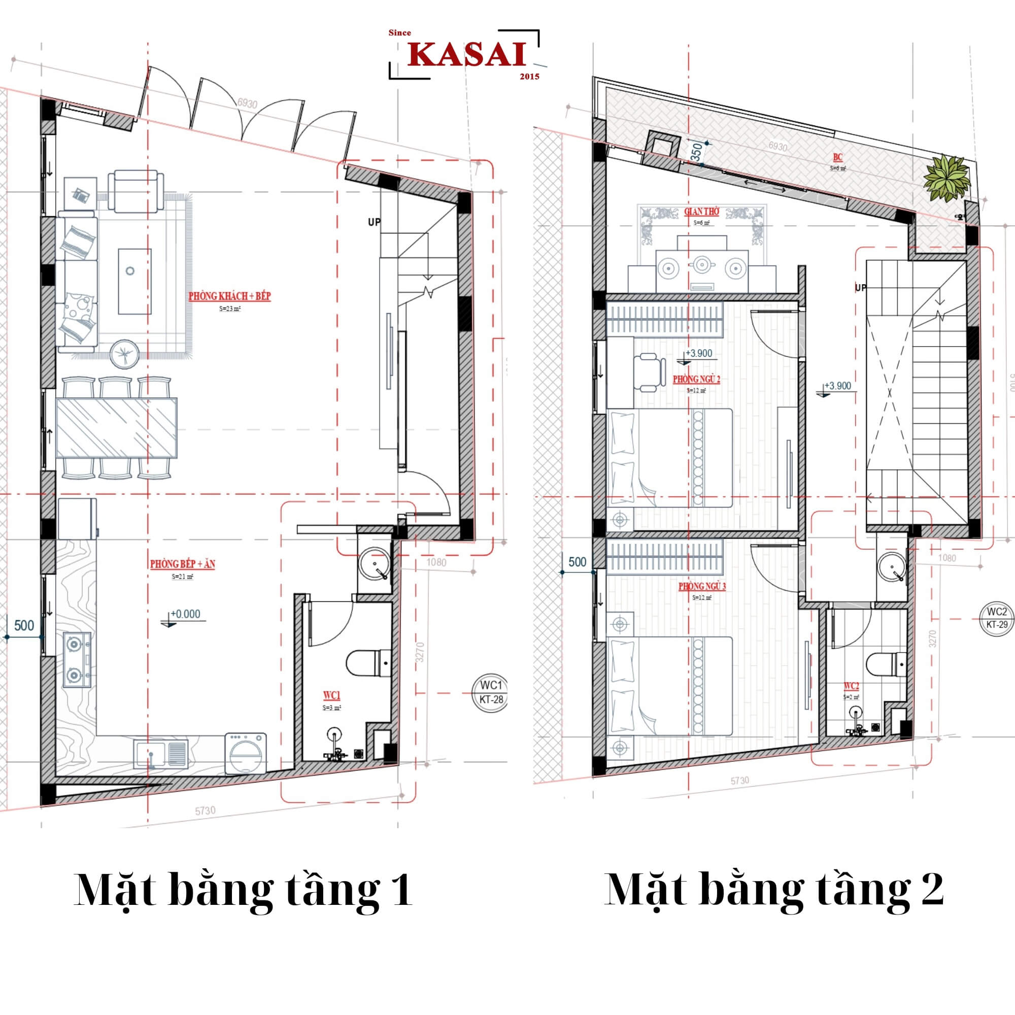 Bản vẽ thiết kế nhà 2 tầng 6x10m