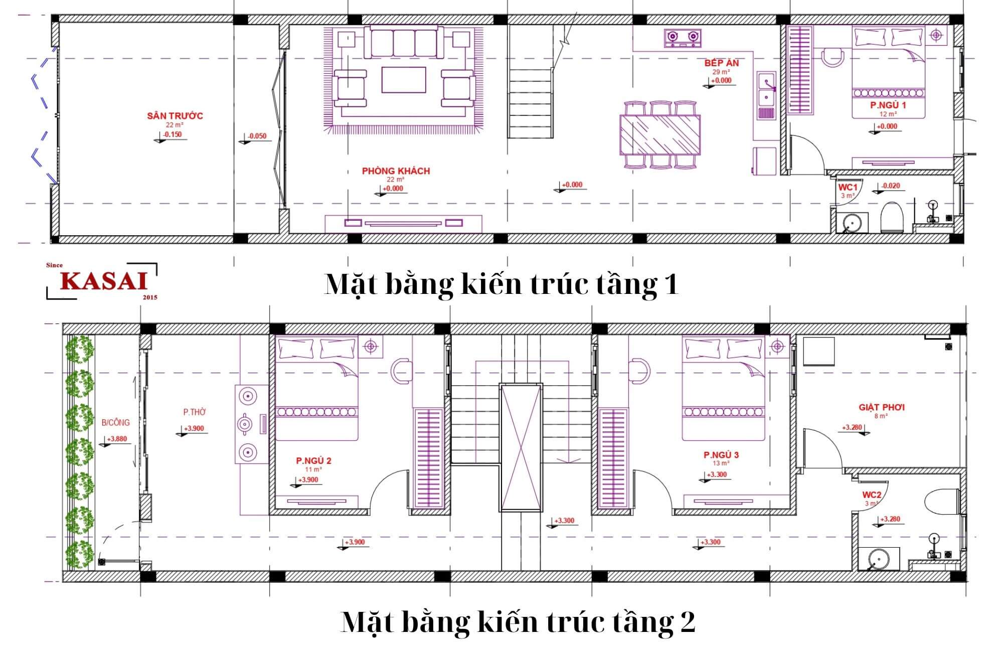 Bản vẽ thiết kế nhà lệch tầng đẹp 5m