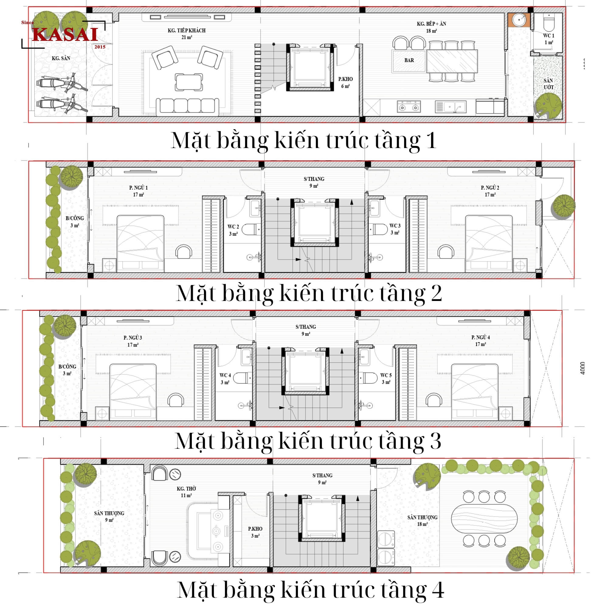 Bản vẽ thiết kế nhà phố 4x18m 4 tầng