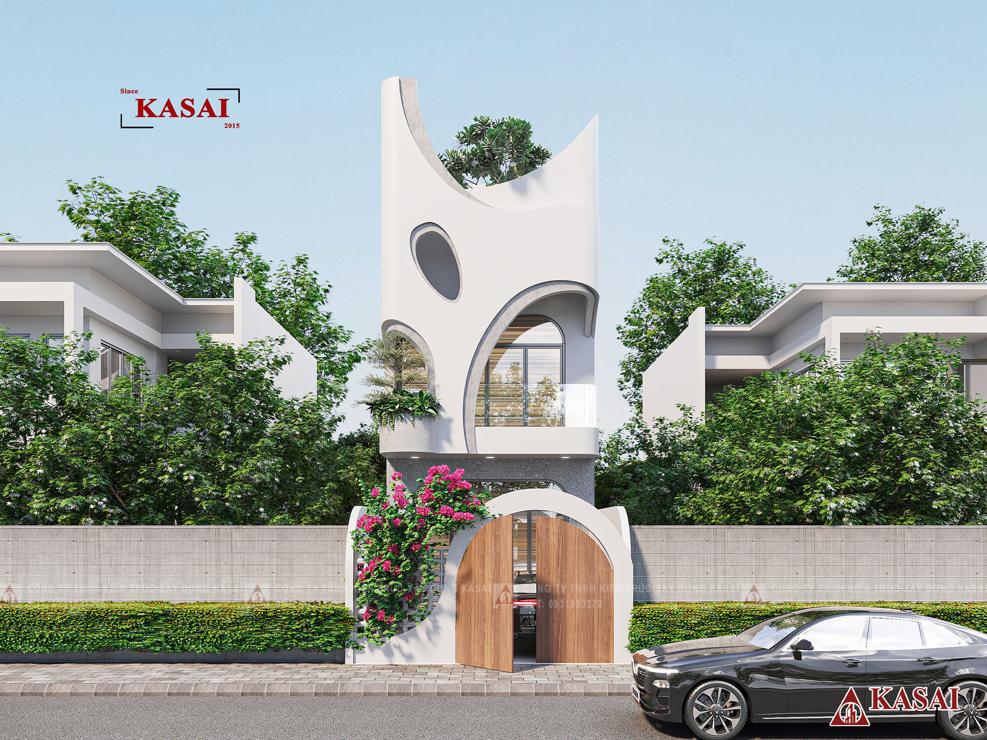 Mẫu cổng nhà ống 5m đẹp hoa lá