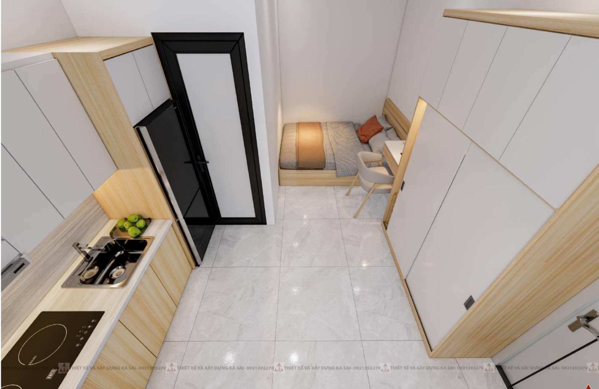 Phòng 3 thiết kế căn hộ cho thuê 5x20m