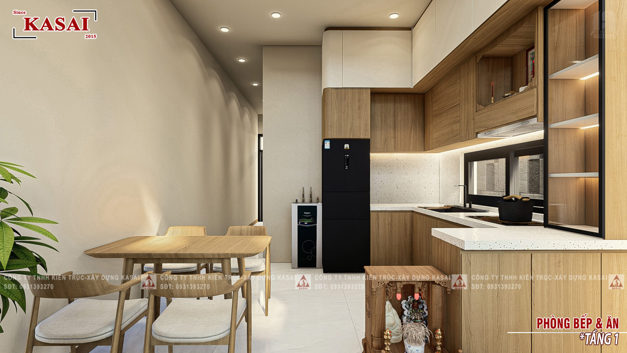 Phòng bếp thiết kế nhà ống 4x15m 2 tầng đẹp