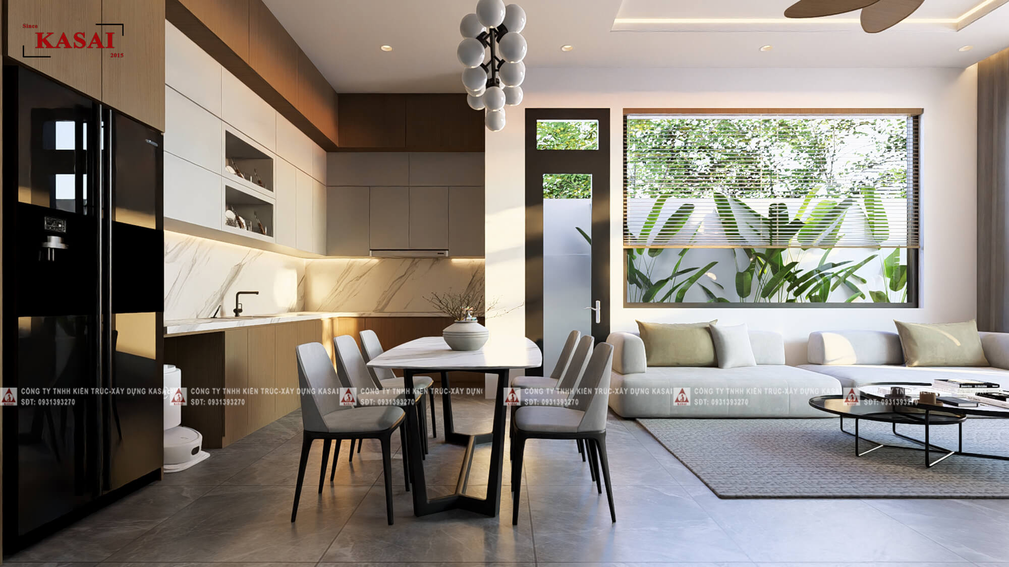 Phòng bếp nhà 2 tầng 6x10m