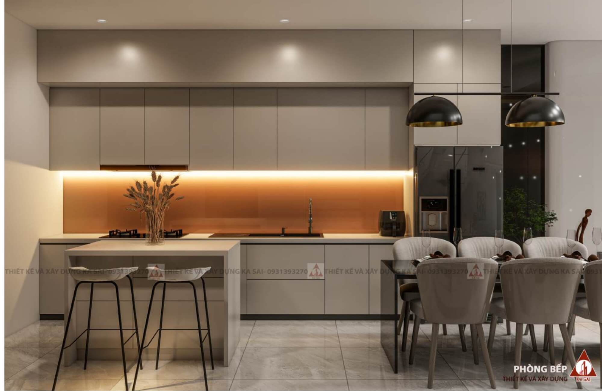 Phòng bếp mẫu nhà 2 tầng 6x13m