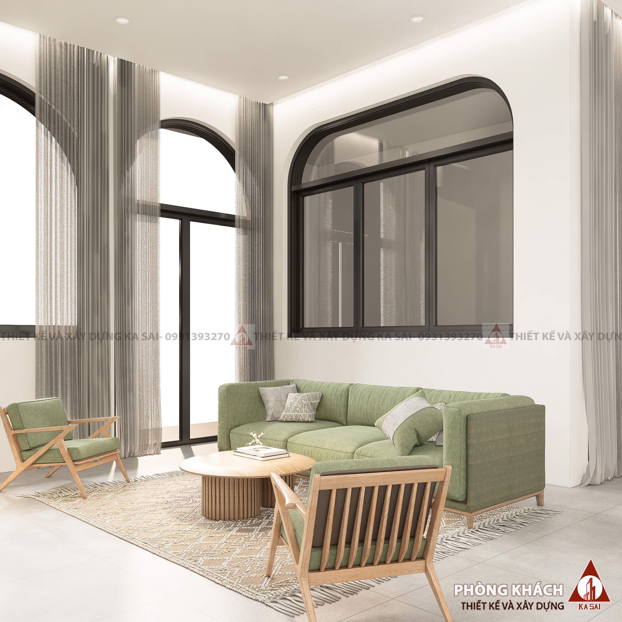 Phòng khách nhà 2 tầng đẹp 3 phòng ngủ diện tích 6m x13m