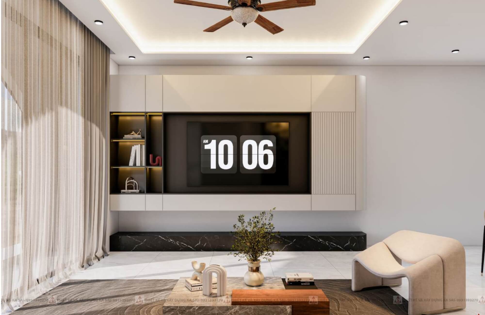 Phòng khách thiết kế căn hộ cho thuê 5x20m