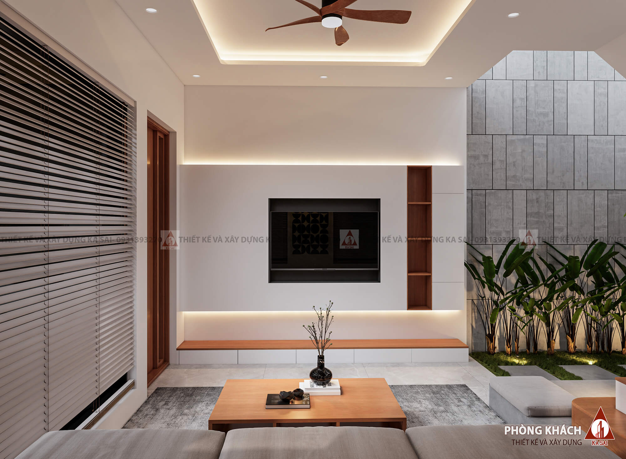 Phòng khách thiết kế nhà 100m2 5x20 3 tầng