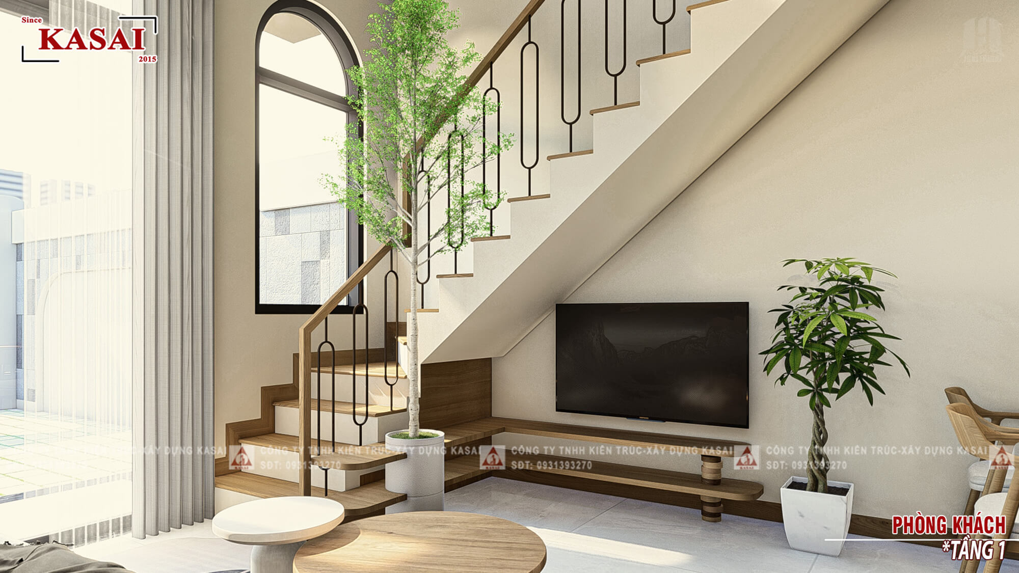Phòng khách thiết kế nhà ống 4x15m 2 tầng đẹp