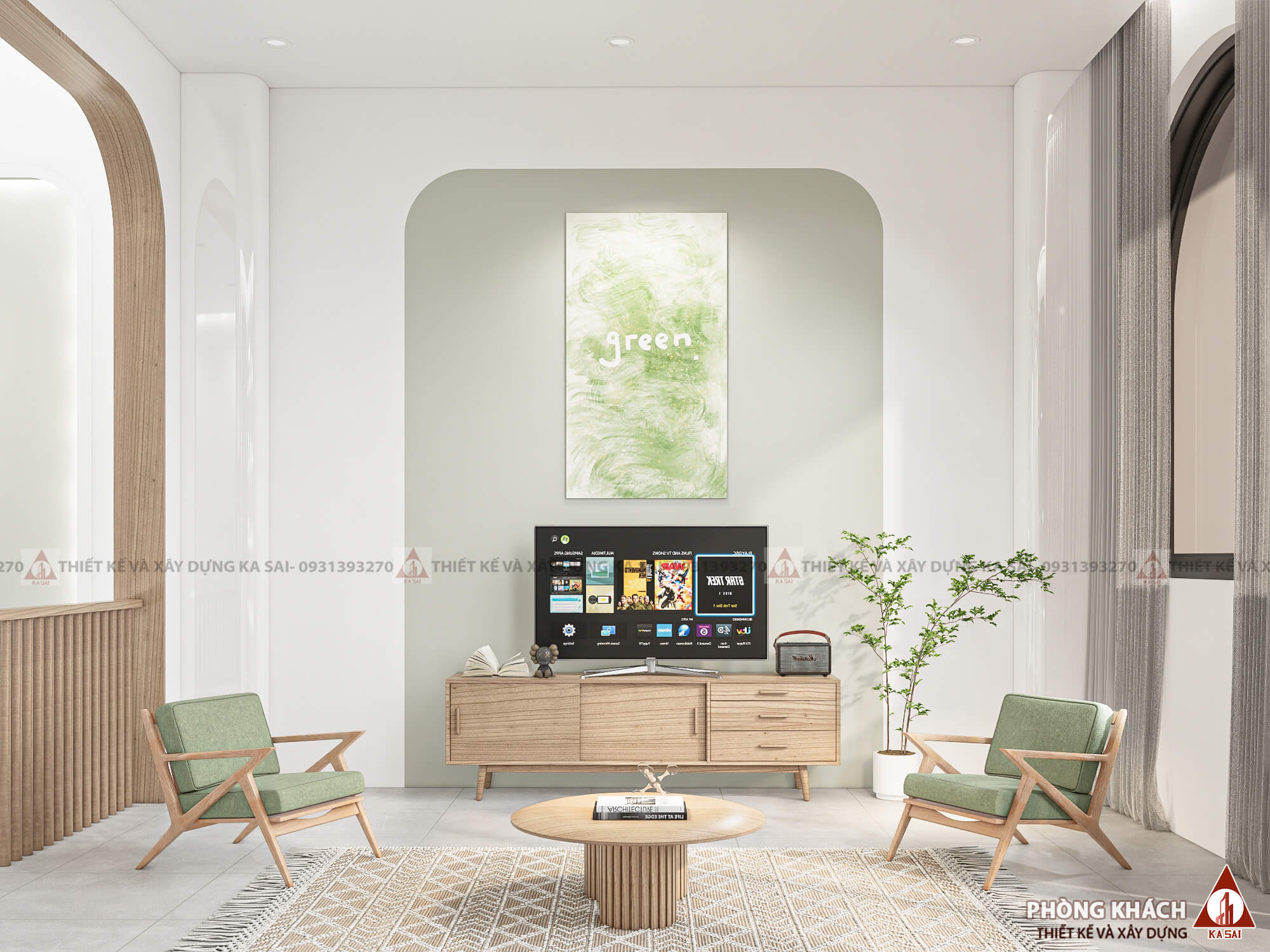 Phòng khách nhà 2 tầng đẹp 3 phòng ngủ diện tích 6m x13m