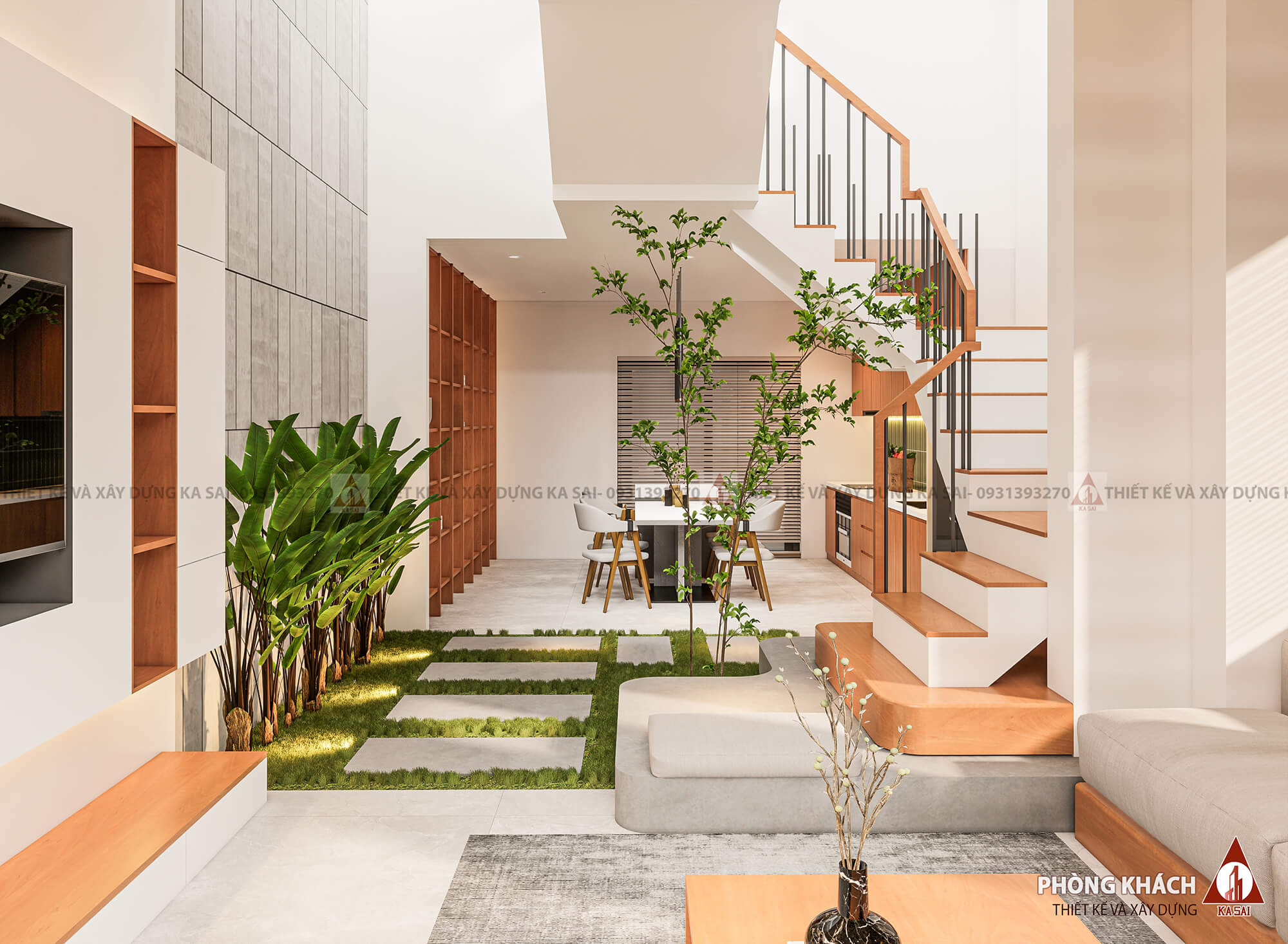 Phòng khách thiết kế nhà 100m2 5x20 3 tầng