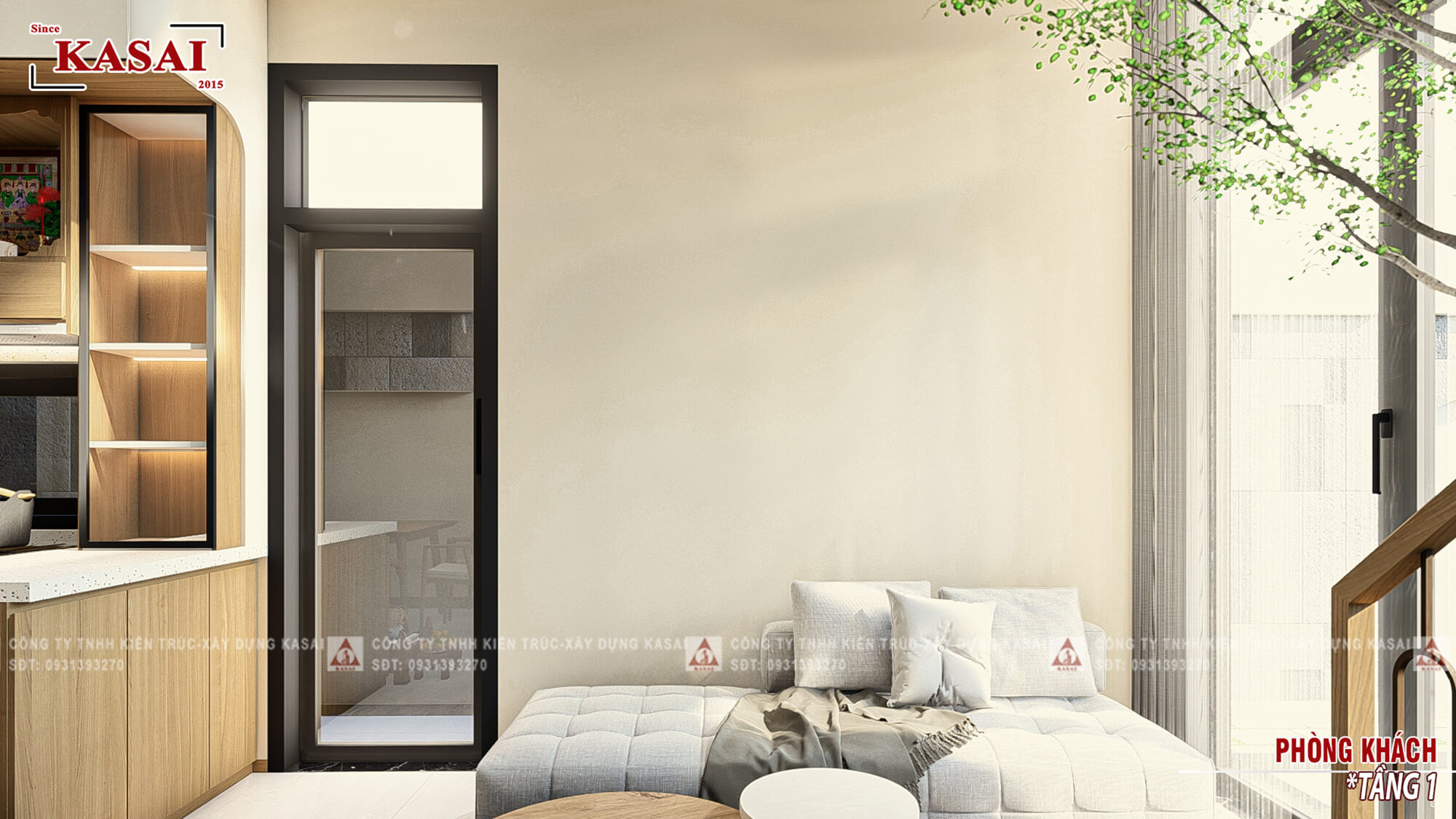 Phòng khách thiết kế nhà ống 4x15m 2 tầng đẹp
