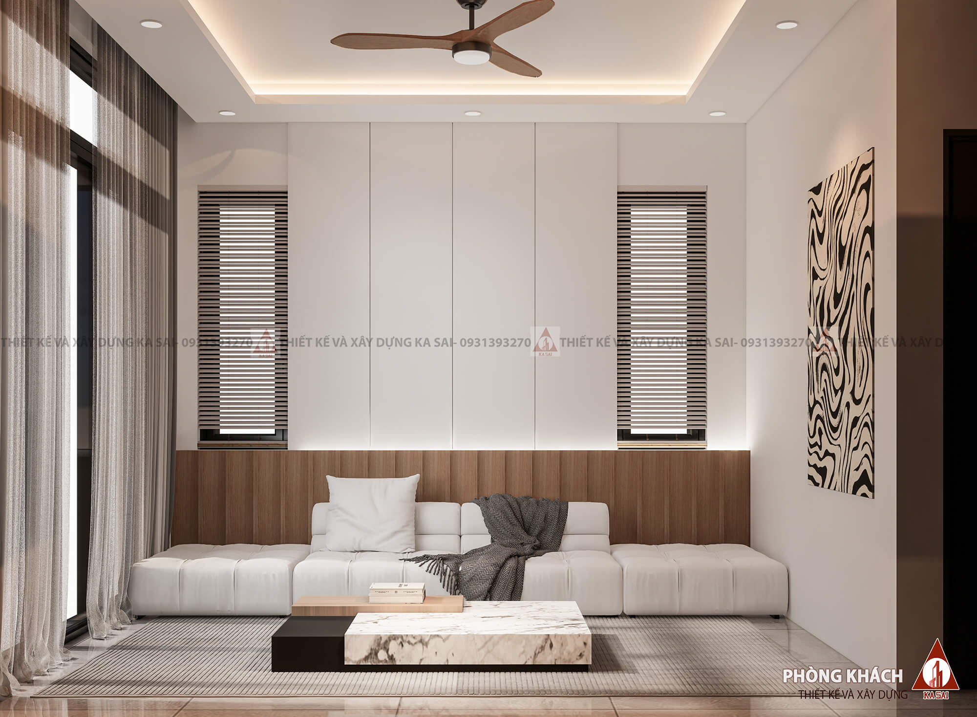 Phòng khách nhà 8x10m mẫu nhà vuông 2 tầng 80m2
