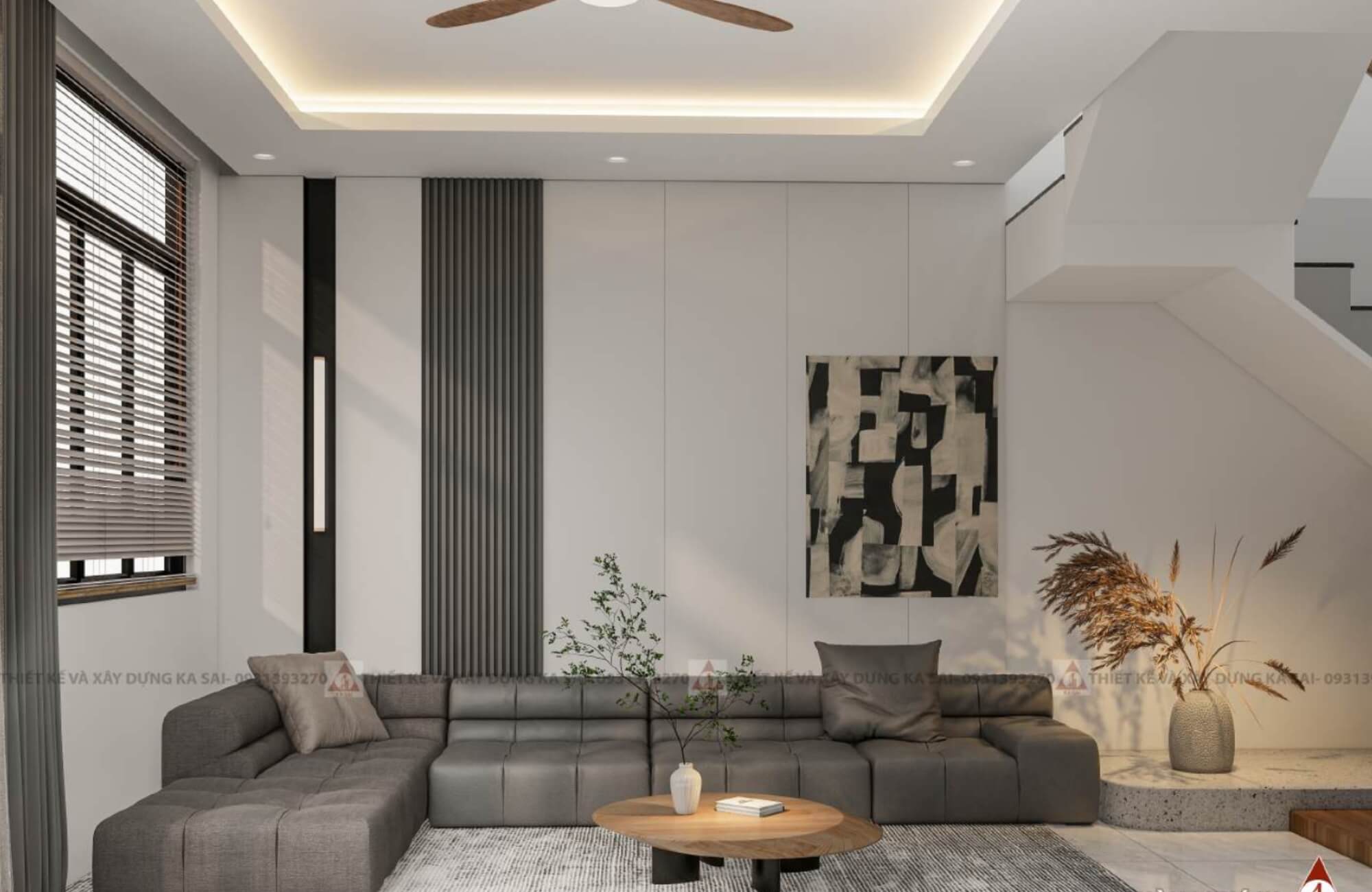 Phòng khách mẫu nhà 2 tầng 6x13m