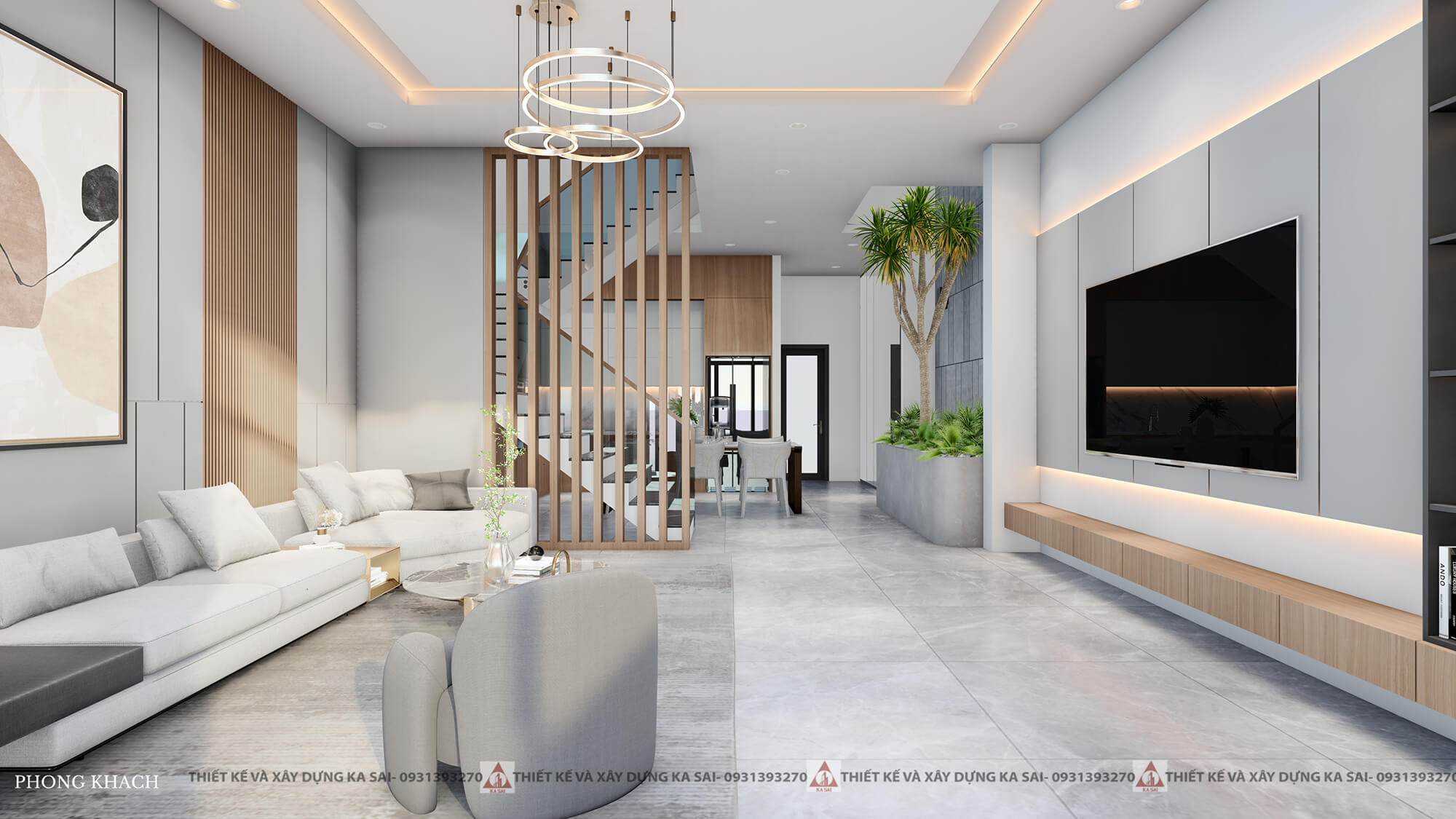 Phòng khách mẫu nhà ống 5.5m hai tầng