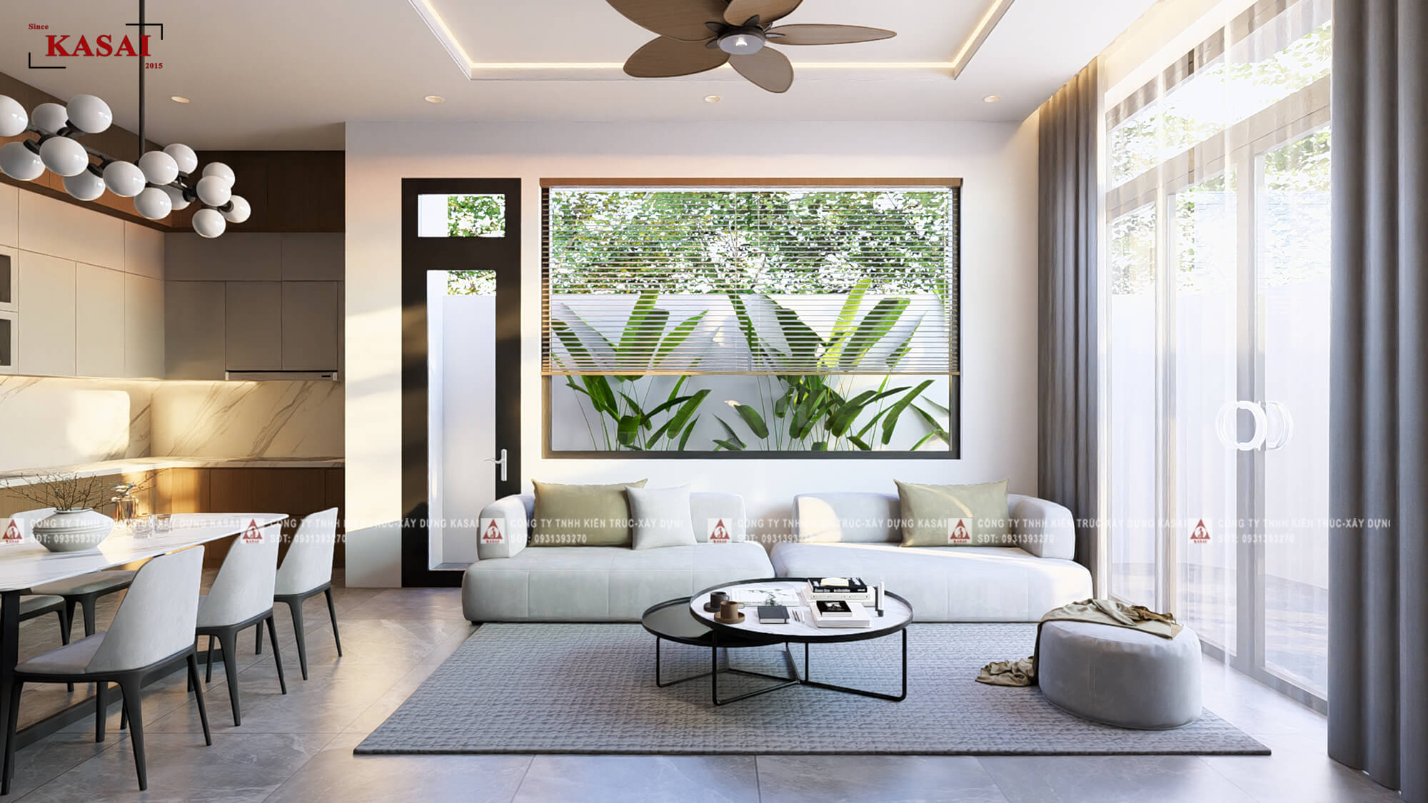 Phòng khách nhà 2 tầng 6x10m