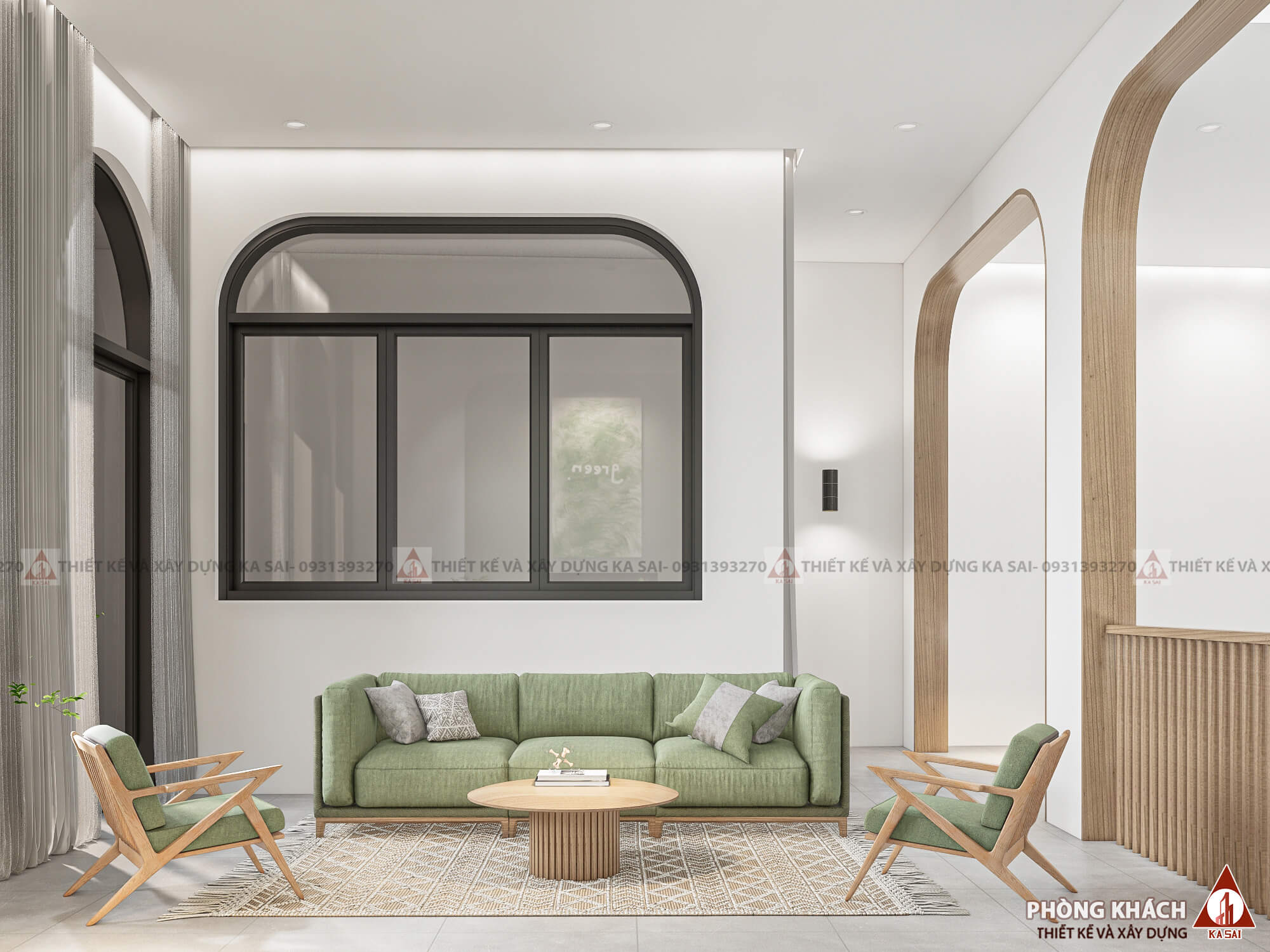 Phòng khách nhà 2 tầng đẹp 3 phòng ngủ diện tích 6m x13m