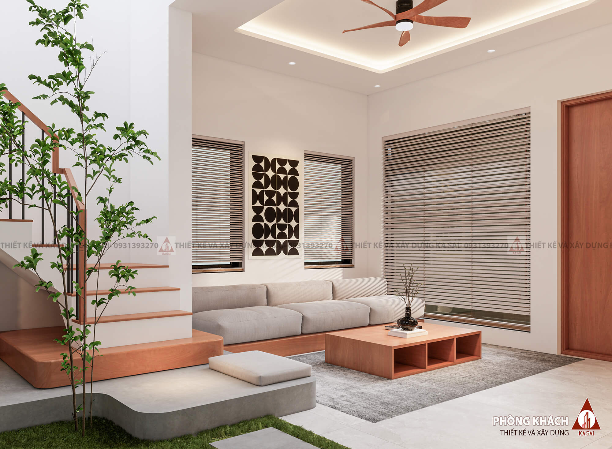 Phòng khách thiết kế nhà 100m2 5x20 3 tầng
