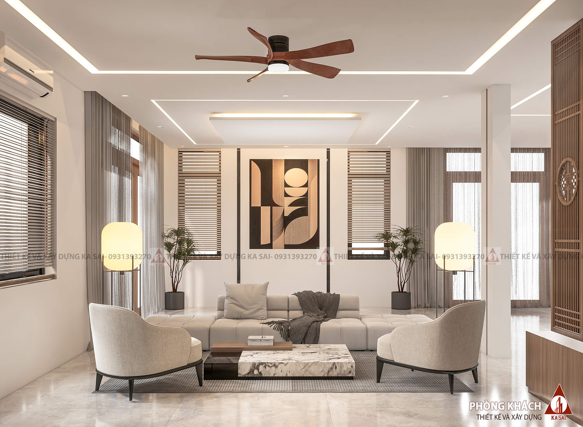Phòng khách thiết kế nhà 9x12m