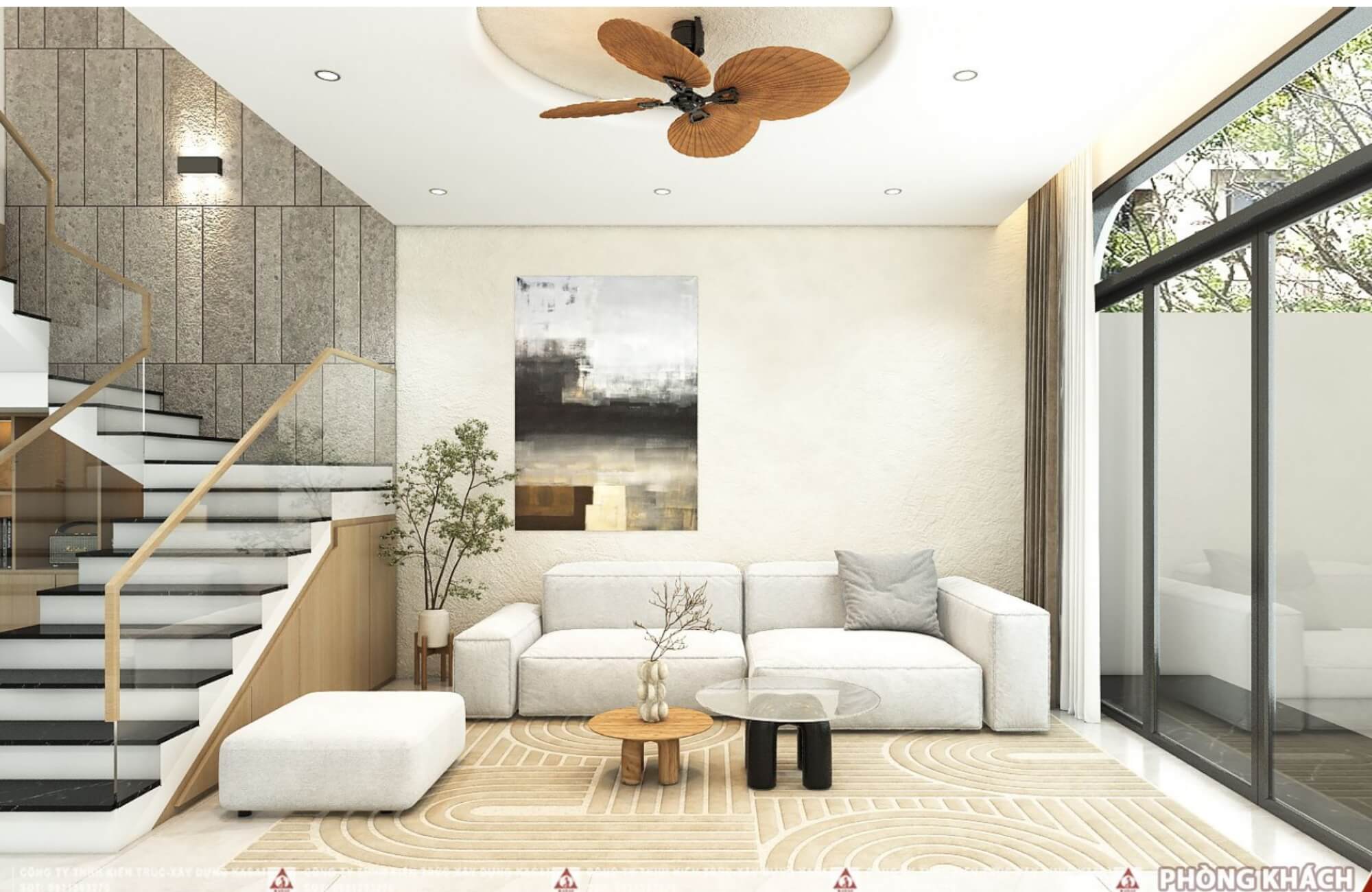 Phòng khách thiết kế nhà phố 4x18m 4 tầng