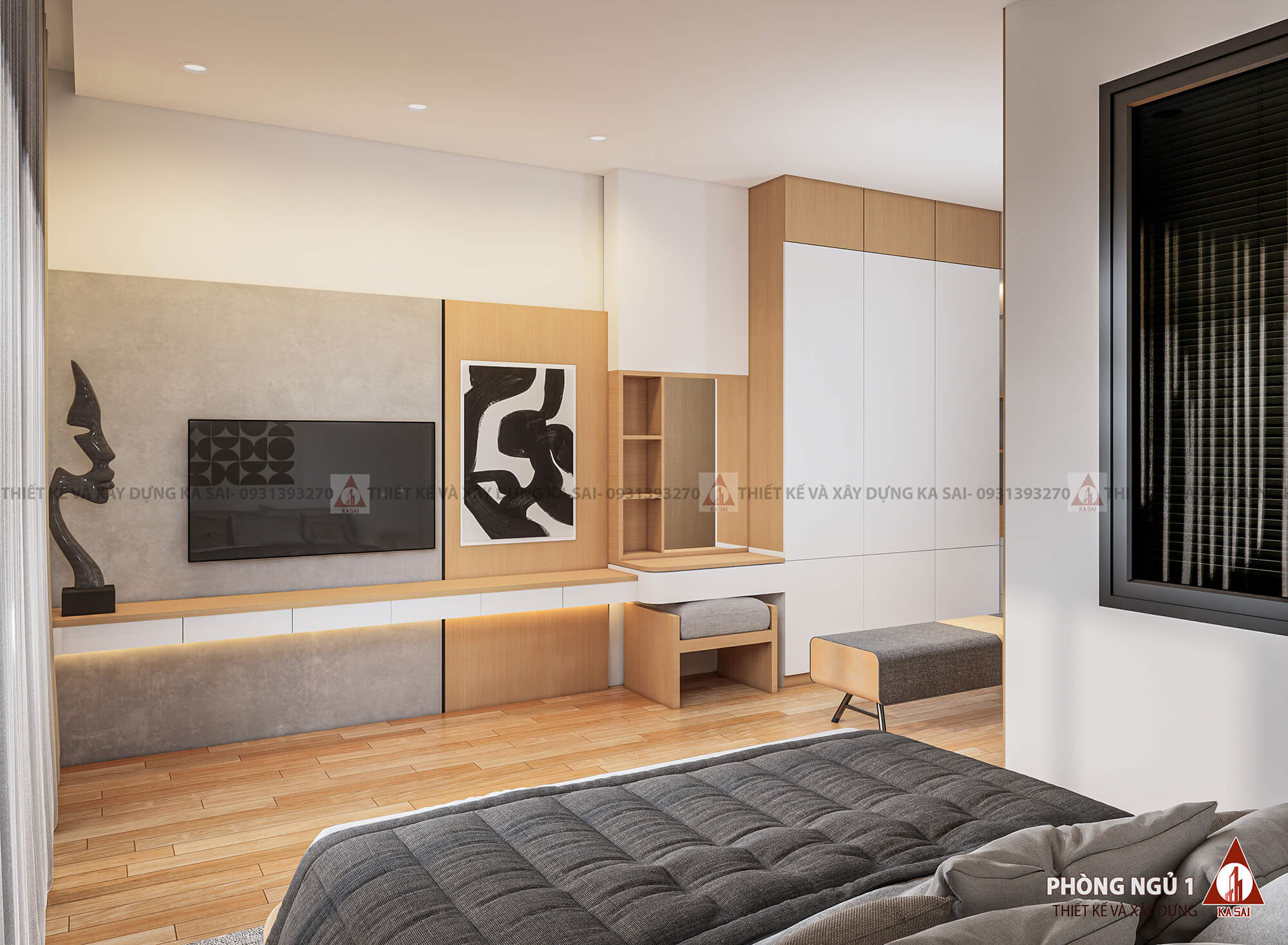 Phòng ngủ 1 thiết kế nhà 100m2 5x20 3 tầng