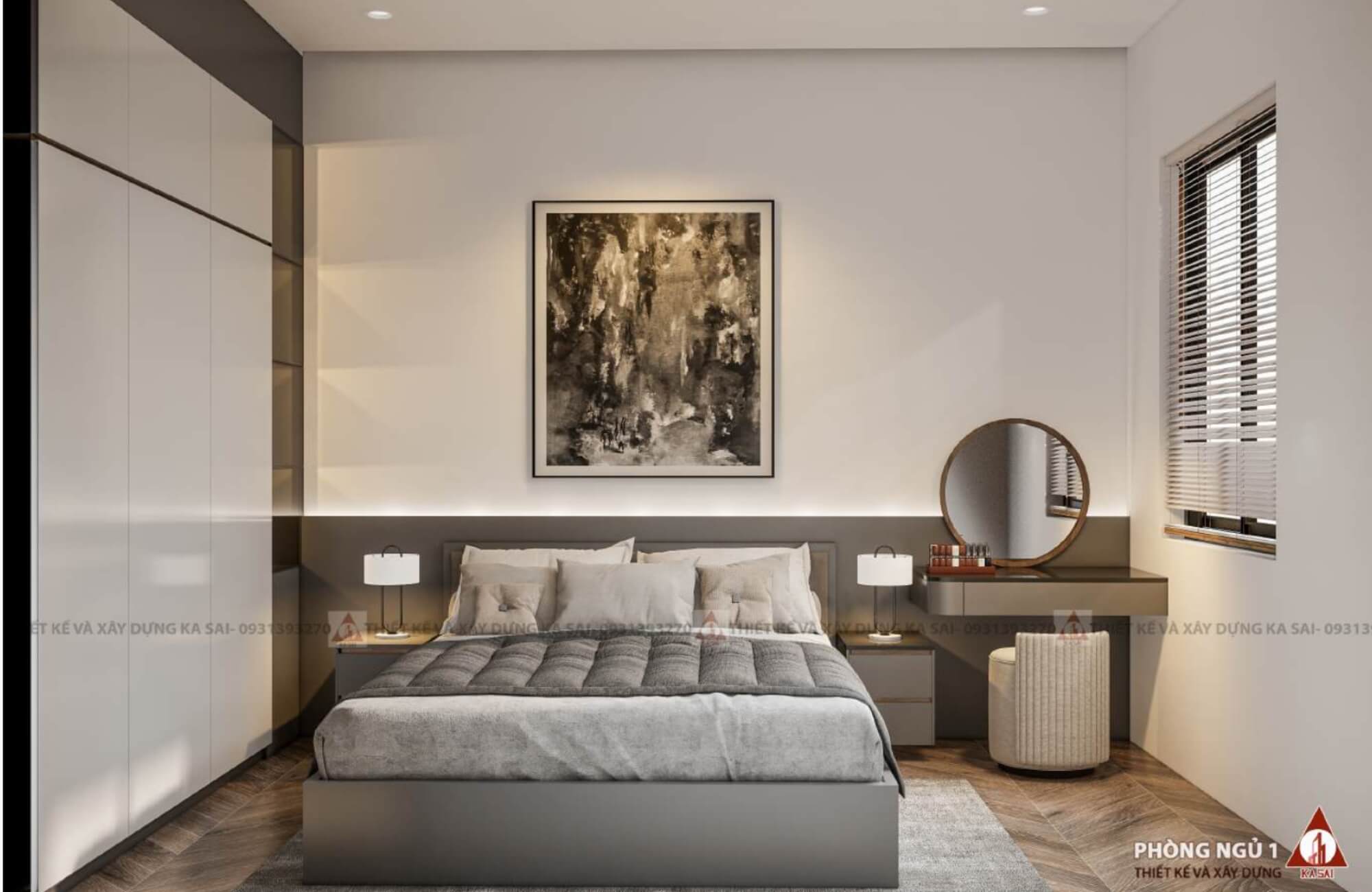 Phòng ngủ 1 mẫu nhà 2 tầng 6x13m