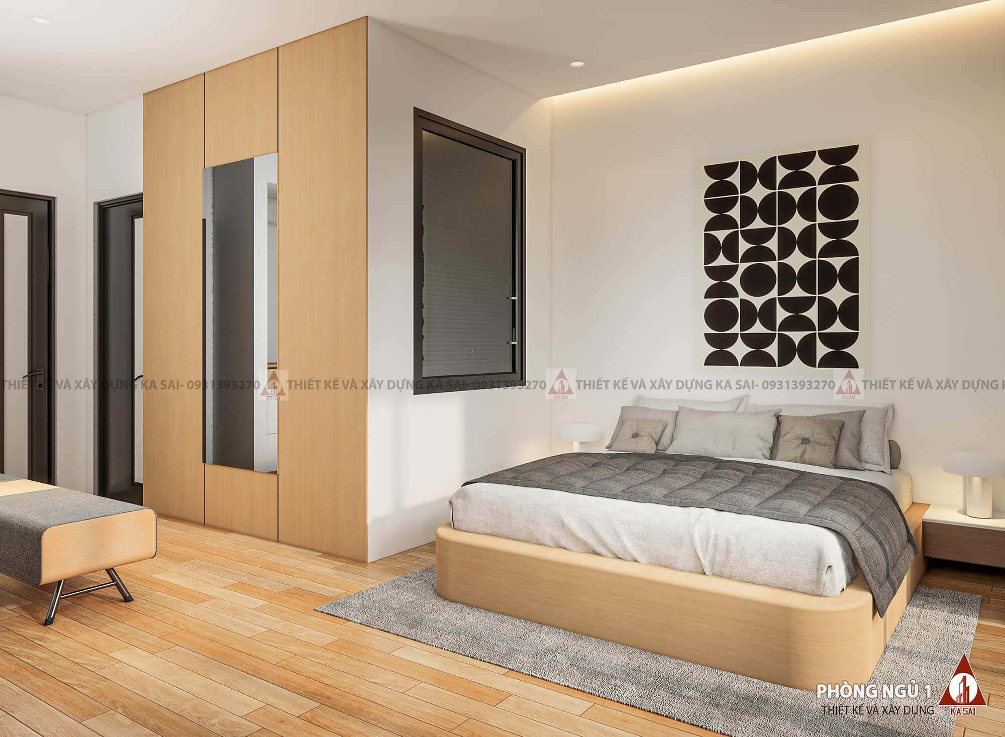 Phòng ngủ 1 thiết kế nhà 100m2 5x20 3 tầng
